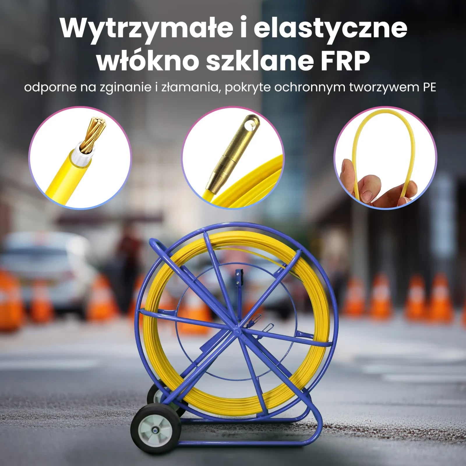 Extralink Pilot 13mm 300m | Pilot do przeciągania kabli | włókno szklane FRP, śr. 13mm, dł. 300m, żółty