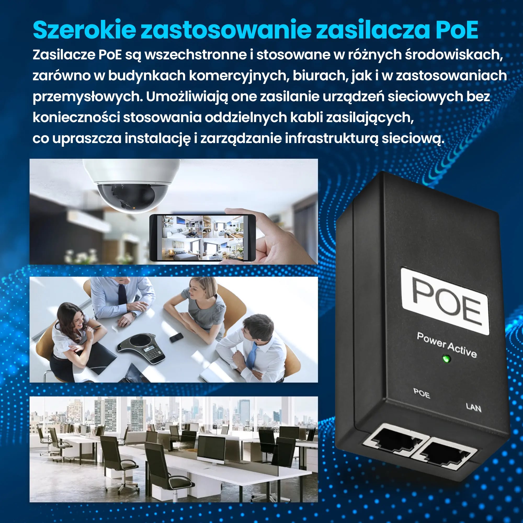 Extralink POE-24-24W | Zasilacz PoE | 24V, 1A, 24W, kabel w zestawie