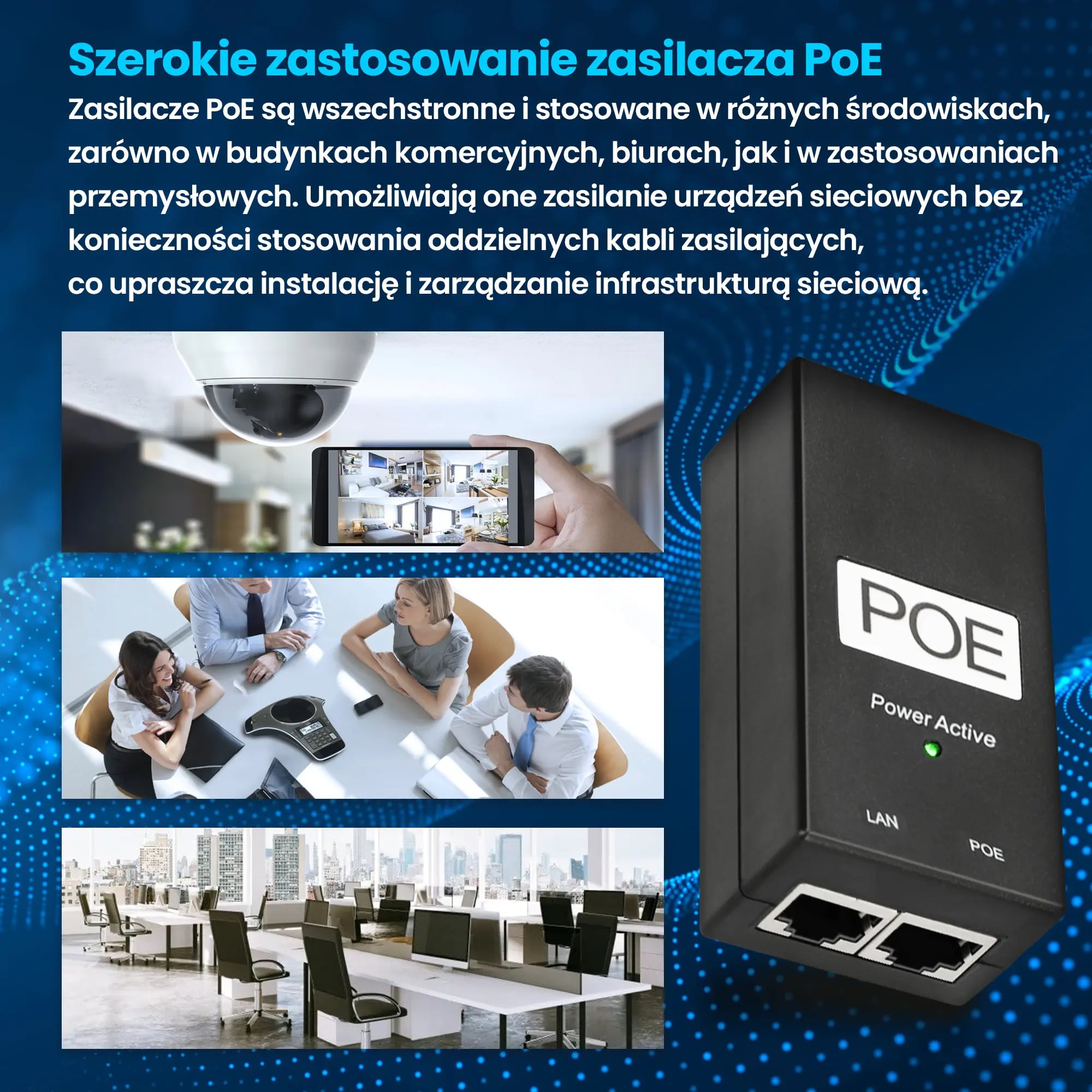 Extralink POE-48-24W | Zasilacz PoE | 48V, 0,5A, 24W, kabel w zestawie
