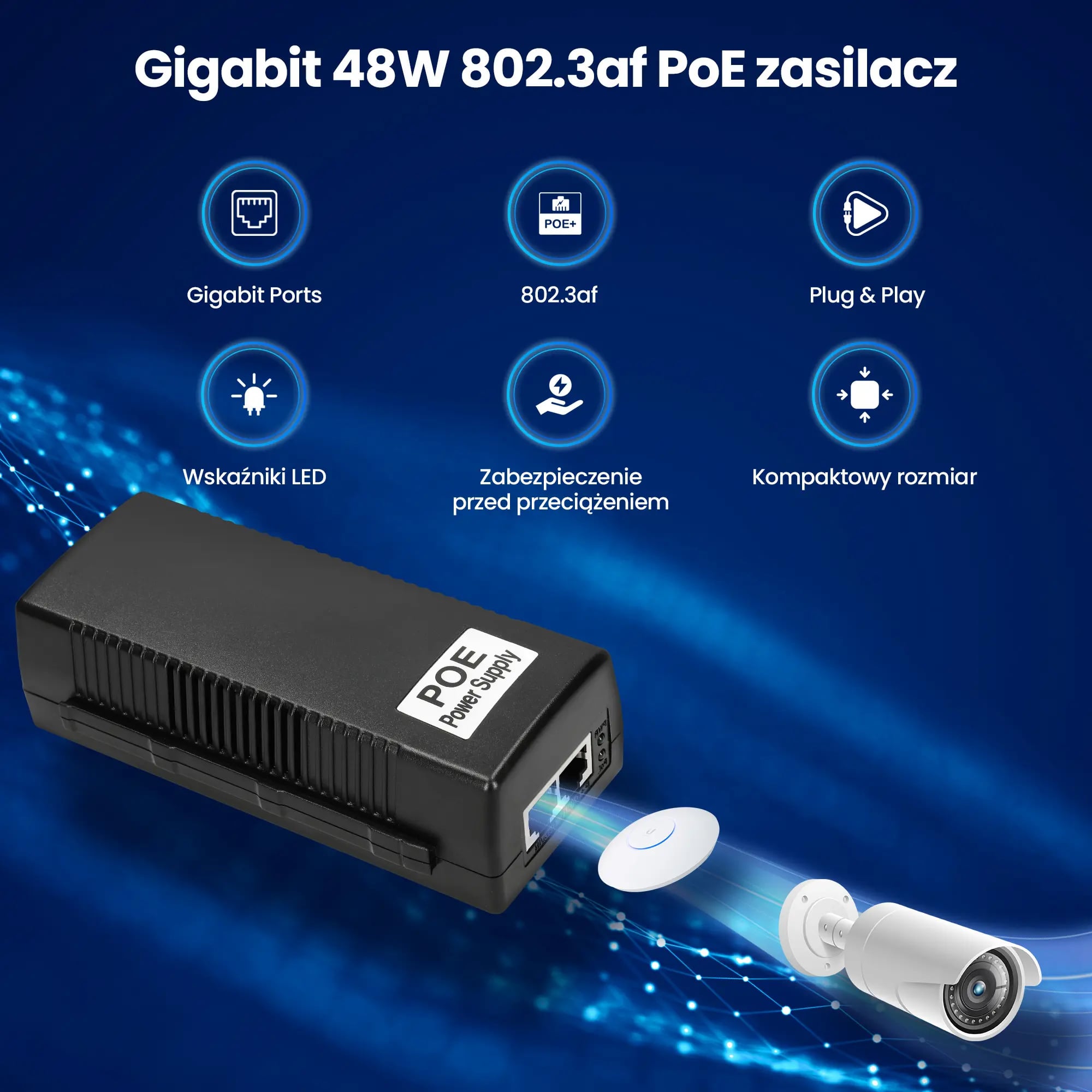 Extralink POE-48-48W | Zasilacz PoE | 48V,1A, 48W, Gigabit 802.3af/at