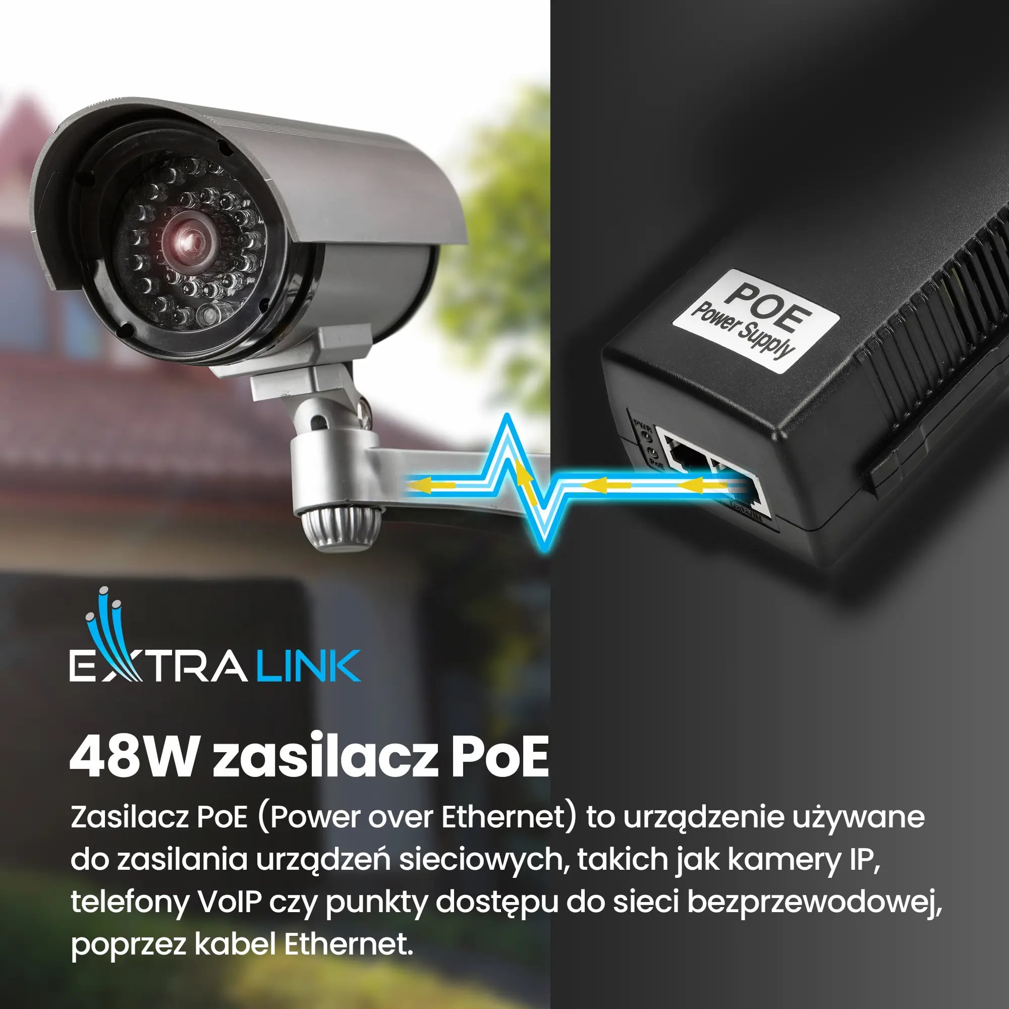 Extralink POE-48-48W | Zasilacz PoE | 48V,1A, 48W, Gigabit 802.3af/at