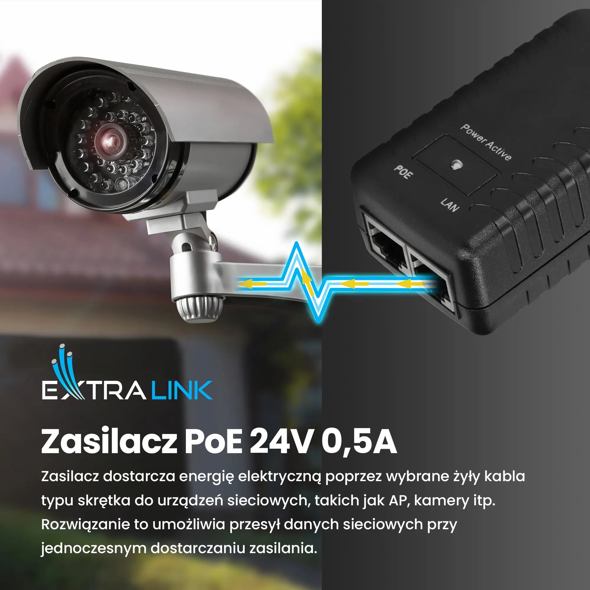 Extralink POE-24-12W | Zasilacz PoE | 24V, 0,5A, 12W, wtyk do gniazda elektrycznego