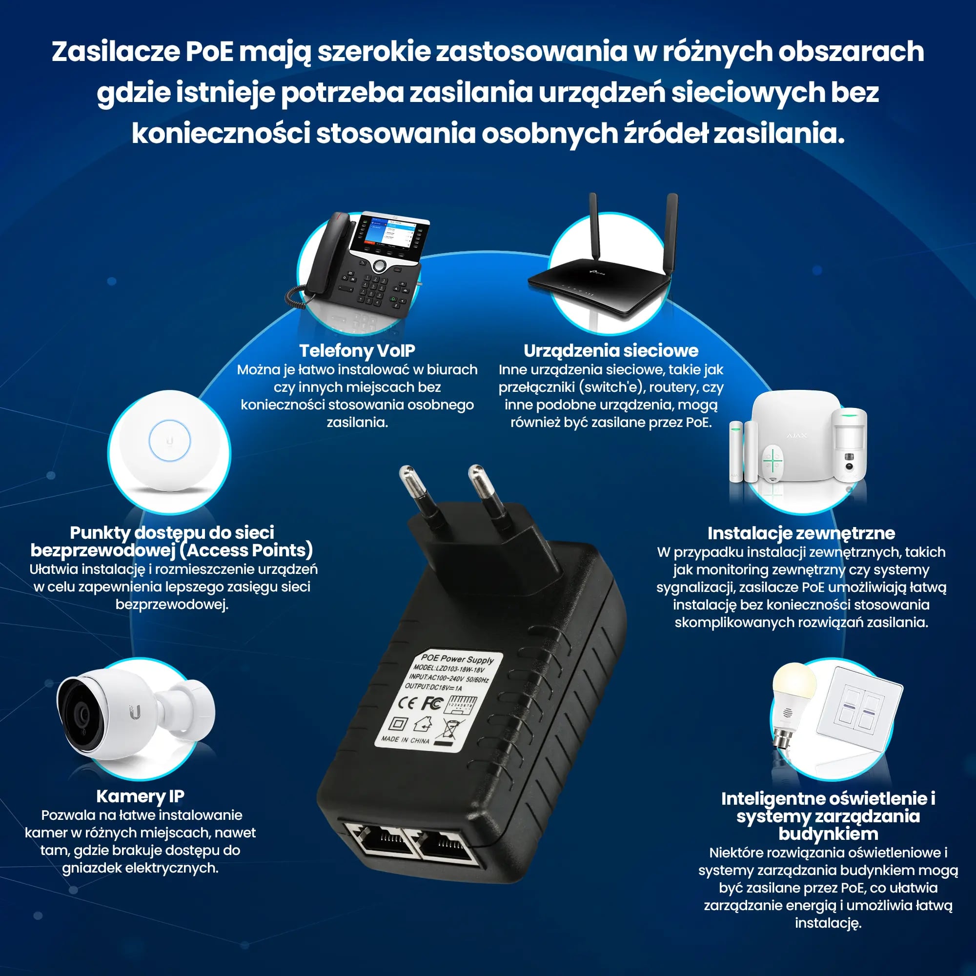 Extralink POE-24-12W | Zasilacz PoE | 24V, 0,5A, 12W, wtyk do gniazda elektrycznego