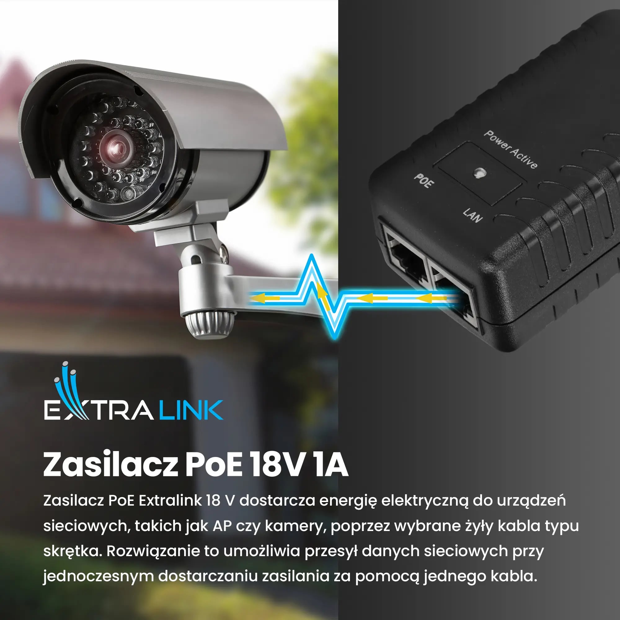 Extralink POE-18-18W | Zasilacz PoE | 18V, 1A, 18W, wtyk do gniazda elektrycznego