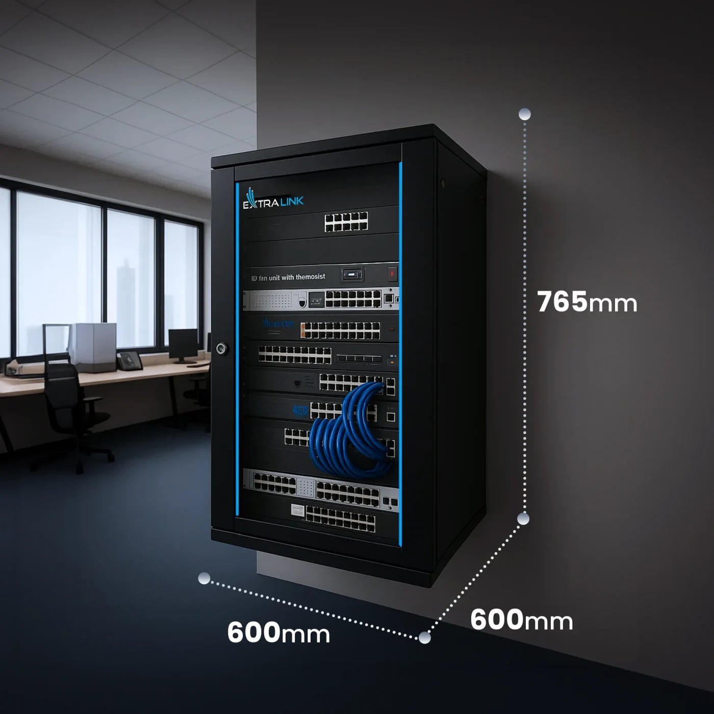 Extralink 15U 600x600 Czarna | Szafa rack | montowana na ścianie