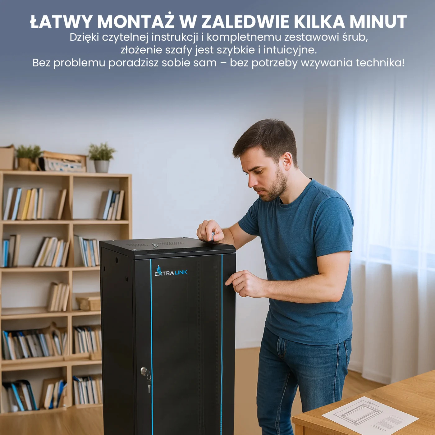 Extralink 15U 600x450 Czarna | Szafa rack | montowana na ścianie
