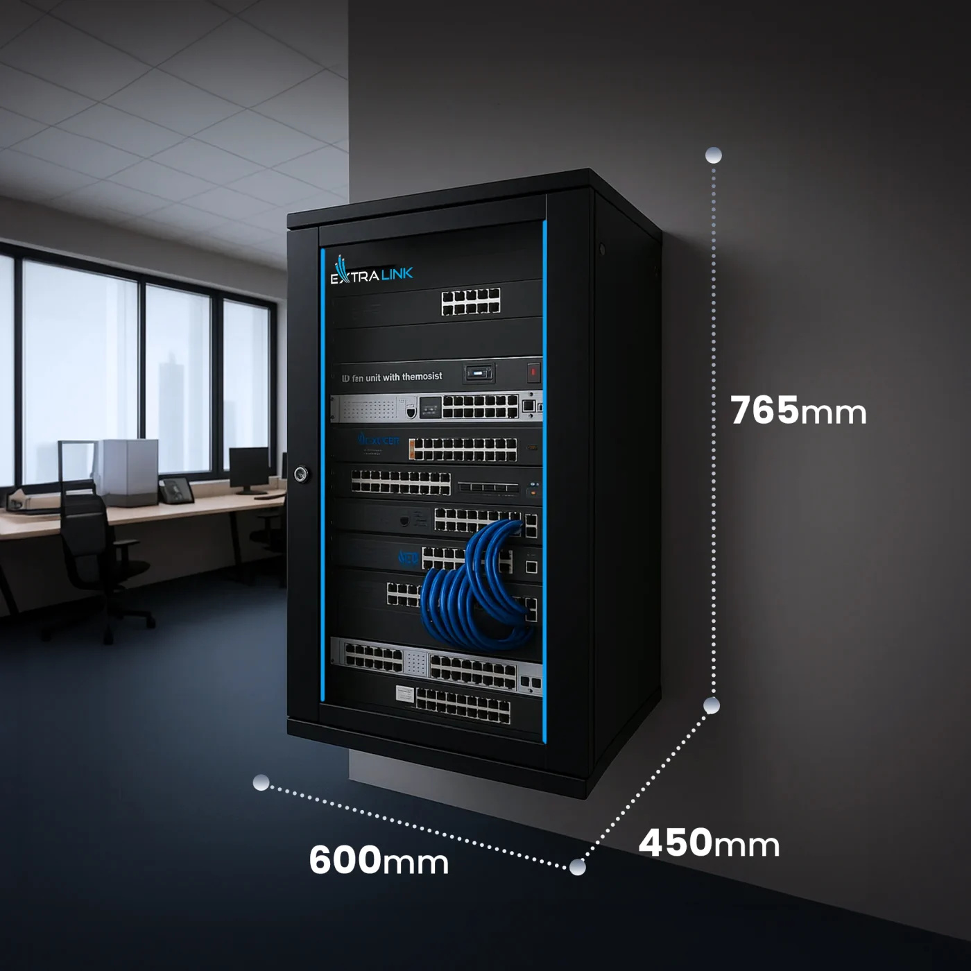 Extralink 15U 600x450 Czarna | Szafa rack | montowana na ścianie