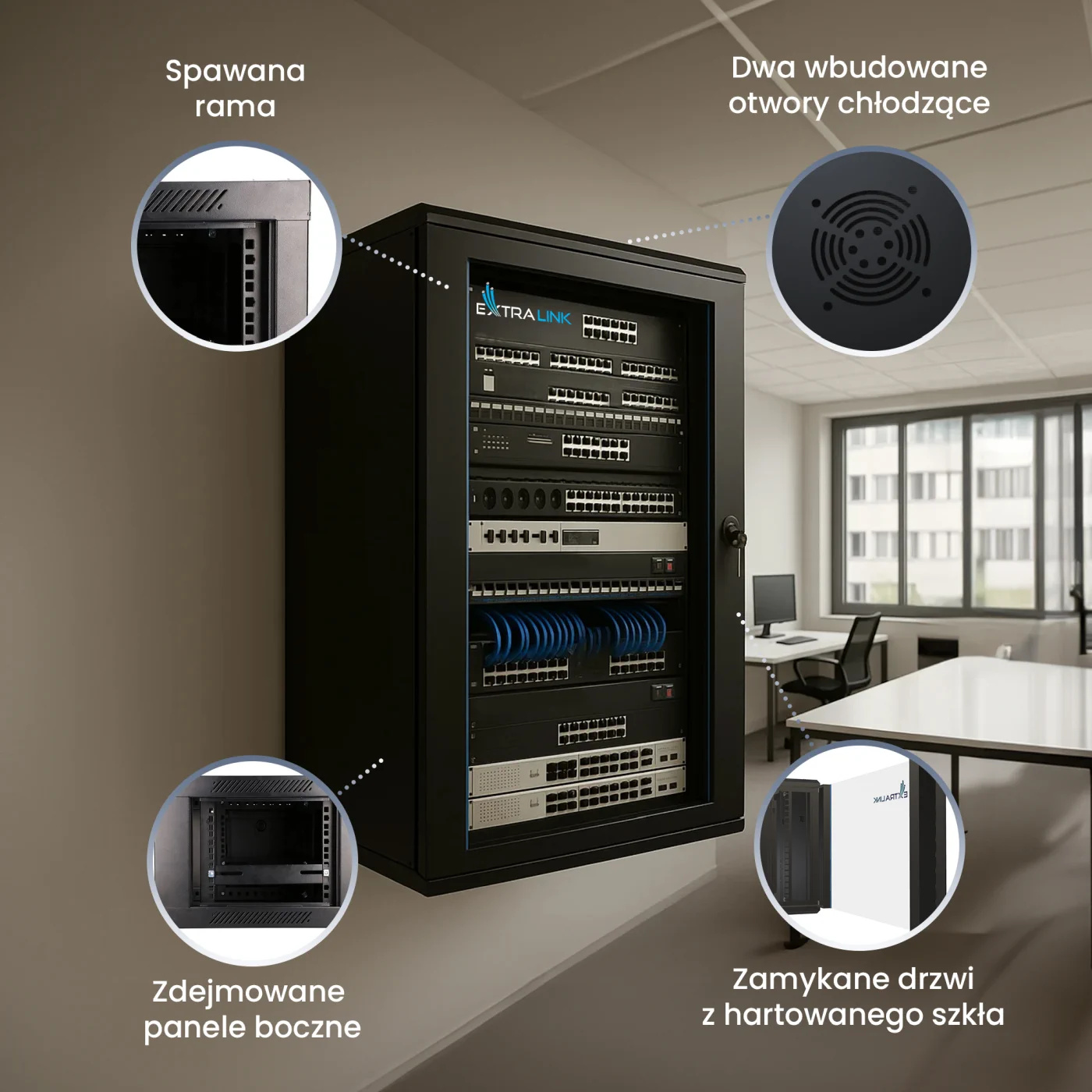 Extralink 15U 600x450 Czarna | Szafa rack | montowana na ścianie