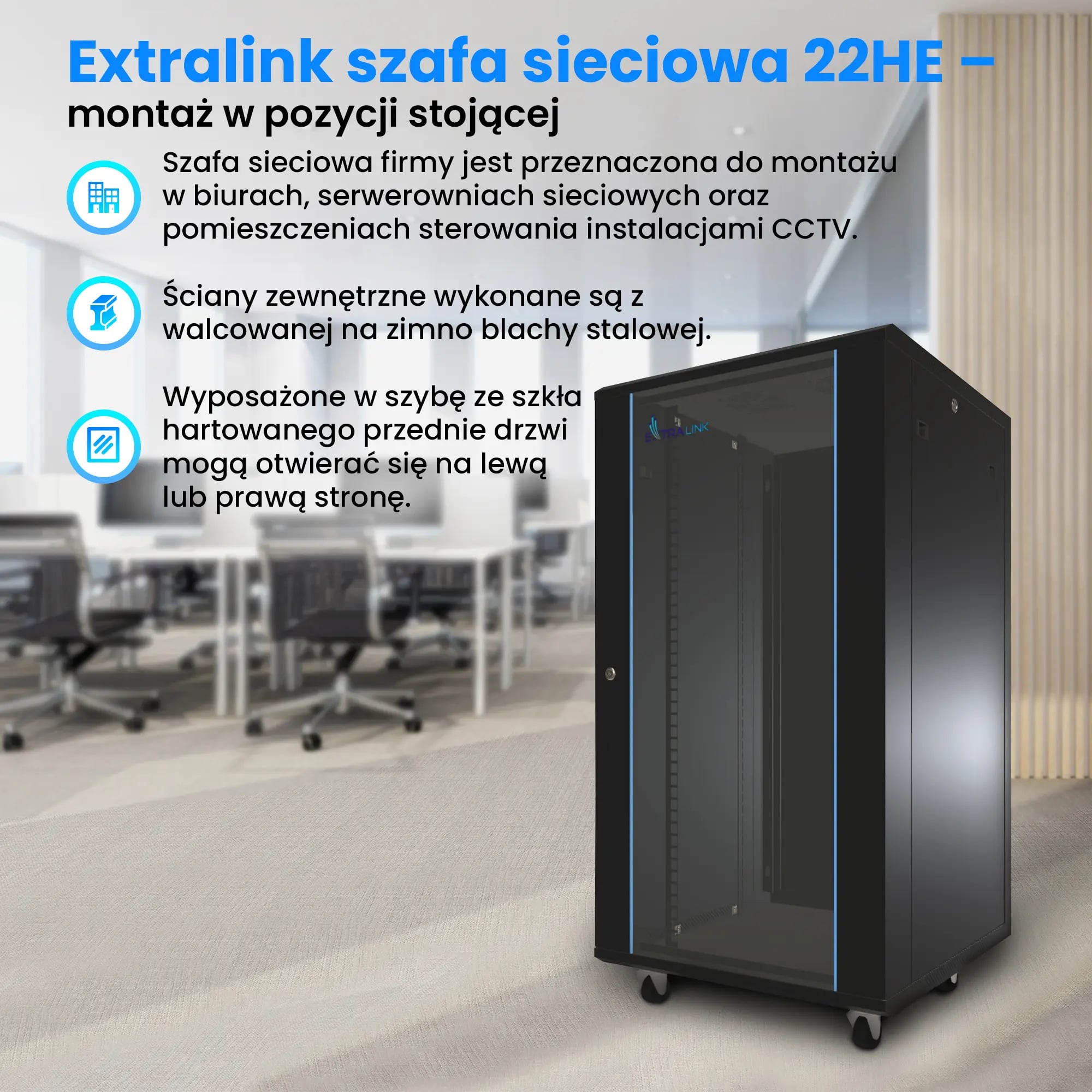 Extralink 22U 600x600 Czarna | Szafa rack | stojąca