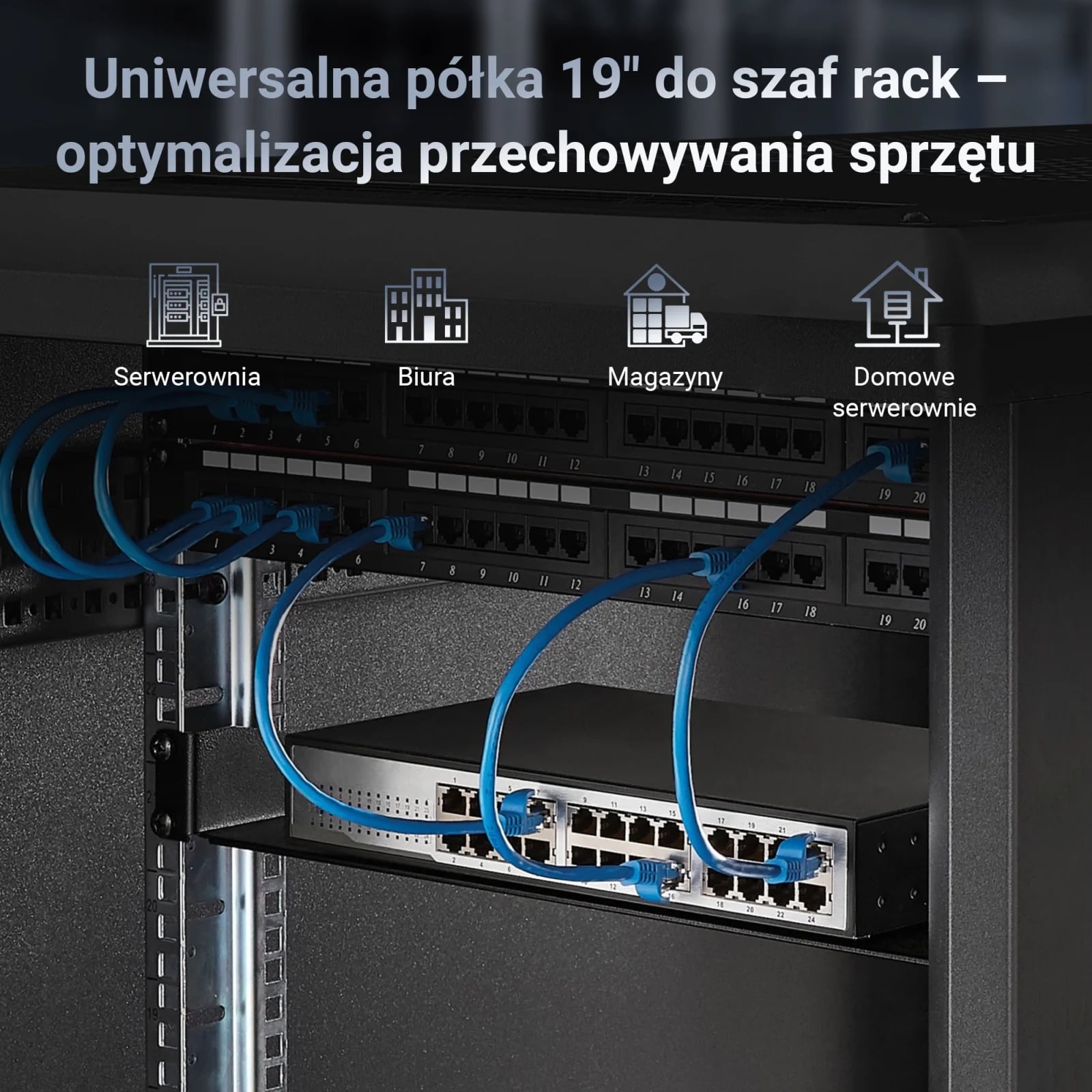 Extralink 1U 350mm Czarna | Półka | 19
