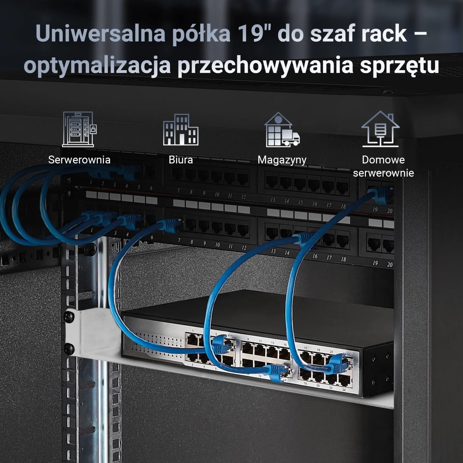 Extralink 1U 350 mm Szara | Półka | 19", do szaf wiszących