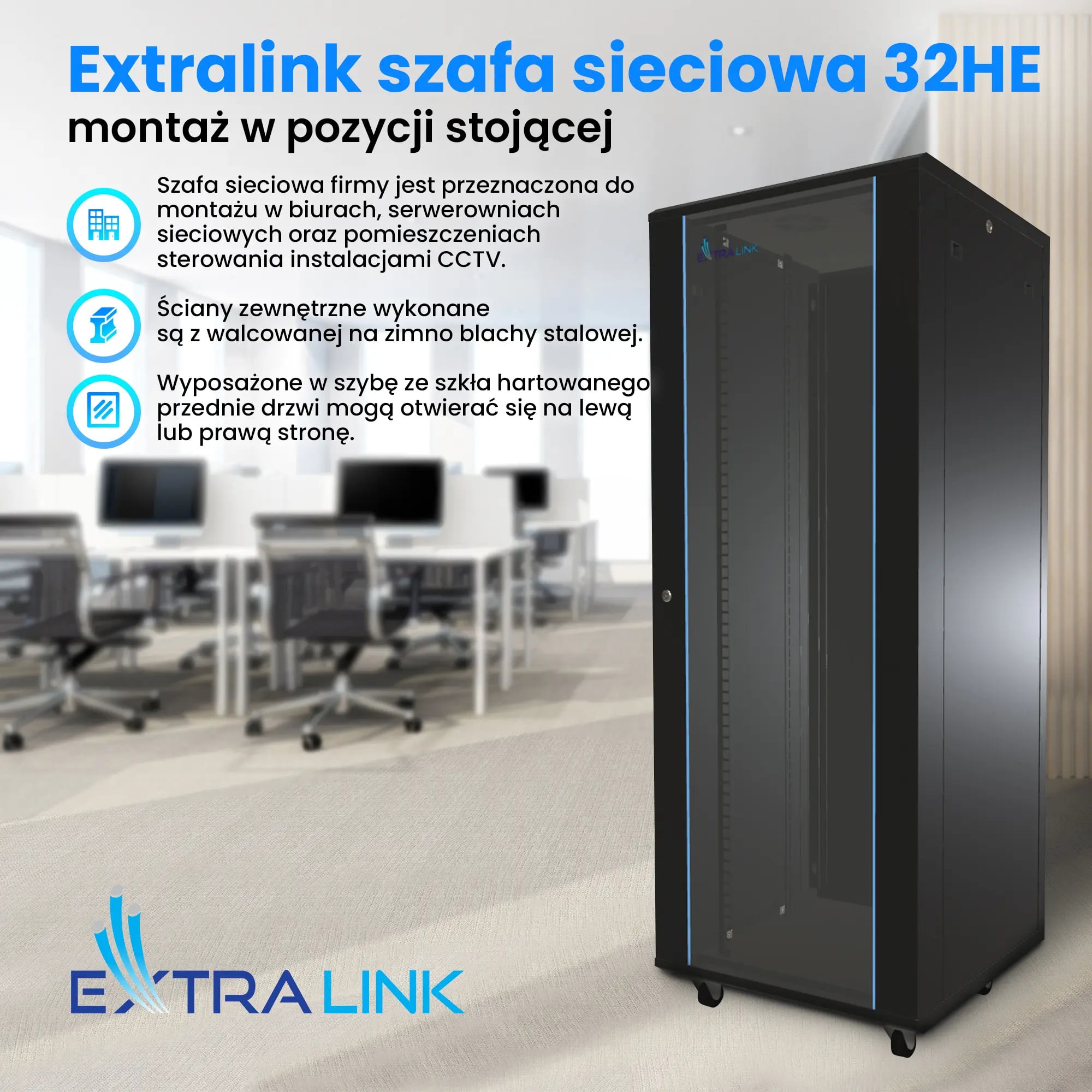 Extralink 32U 800x800 Czarna | Szafa rack | stojąca