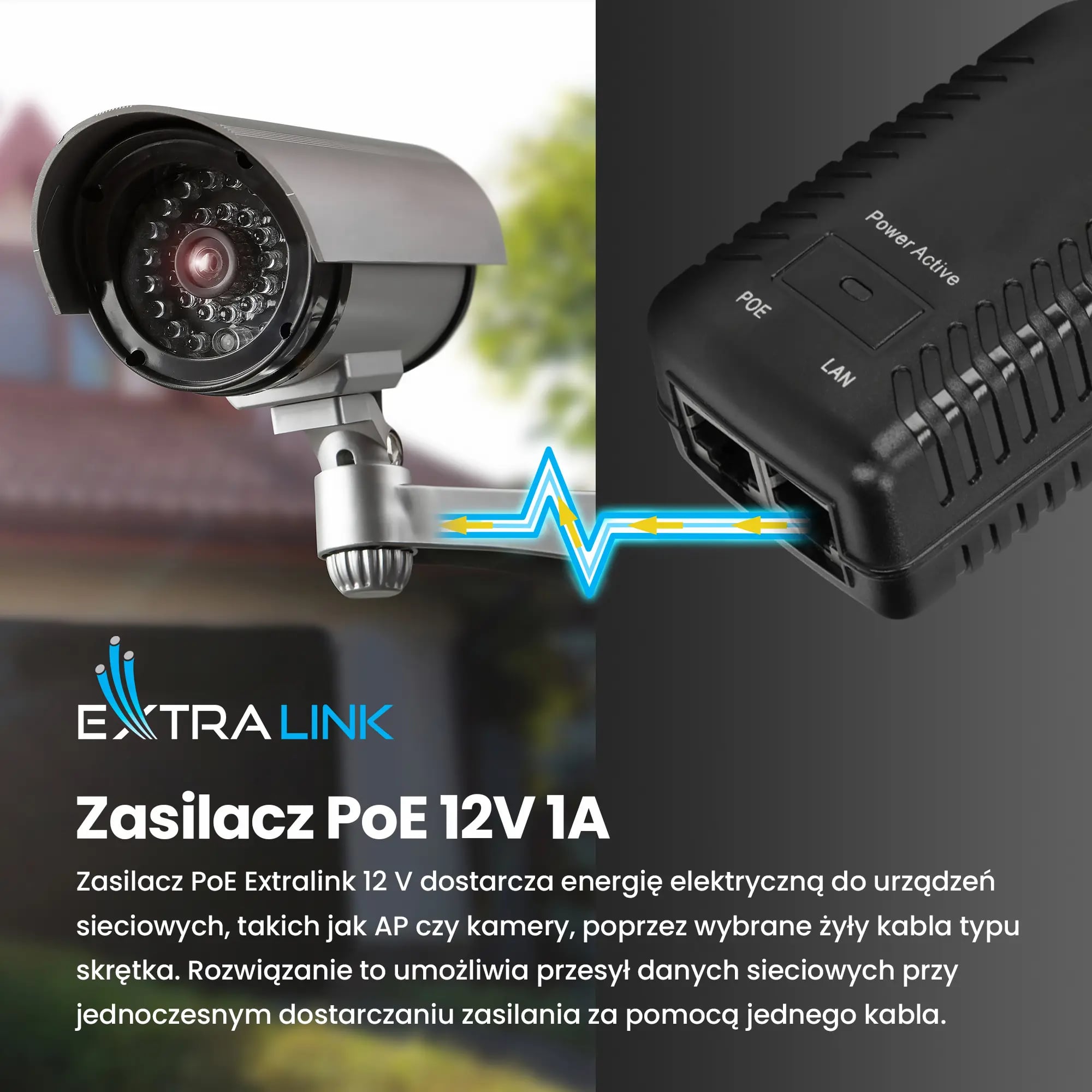 Extralink POE-12-12W | Zasilacz PoE | 12V, 1A, 12W, wtyk do gniazda elektrycznego