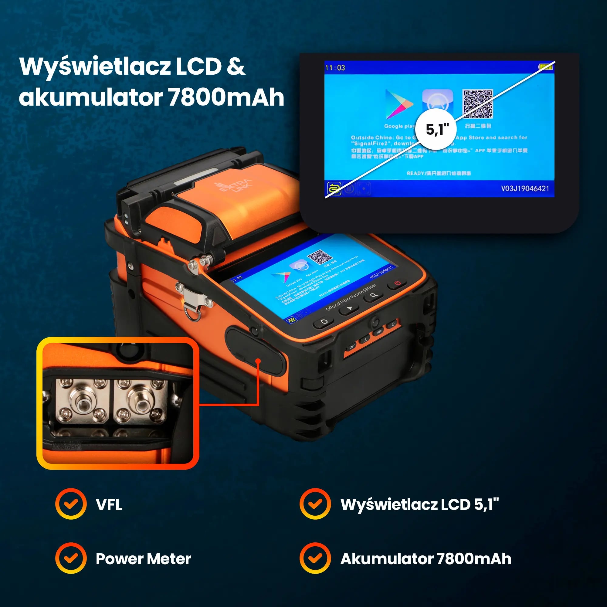 Extralink AI-9 | Spawarka światłowodowa | akumulator 7800mAh, lampa LED, wyświetlacz LCD 5,1