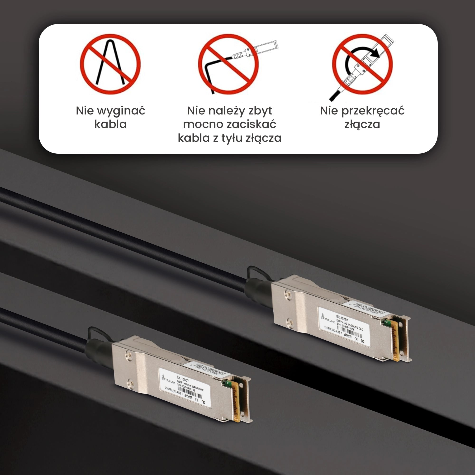 Extralink QSFP+ DAC | Kabel QSFP+ | DAC, 40Gbps, 3m, 30AWG