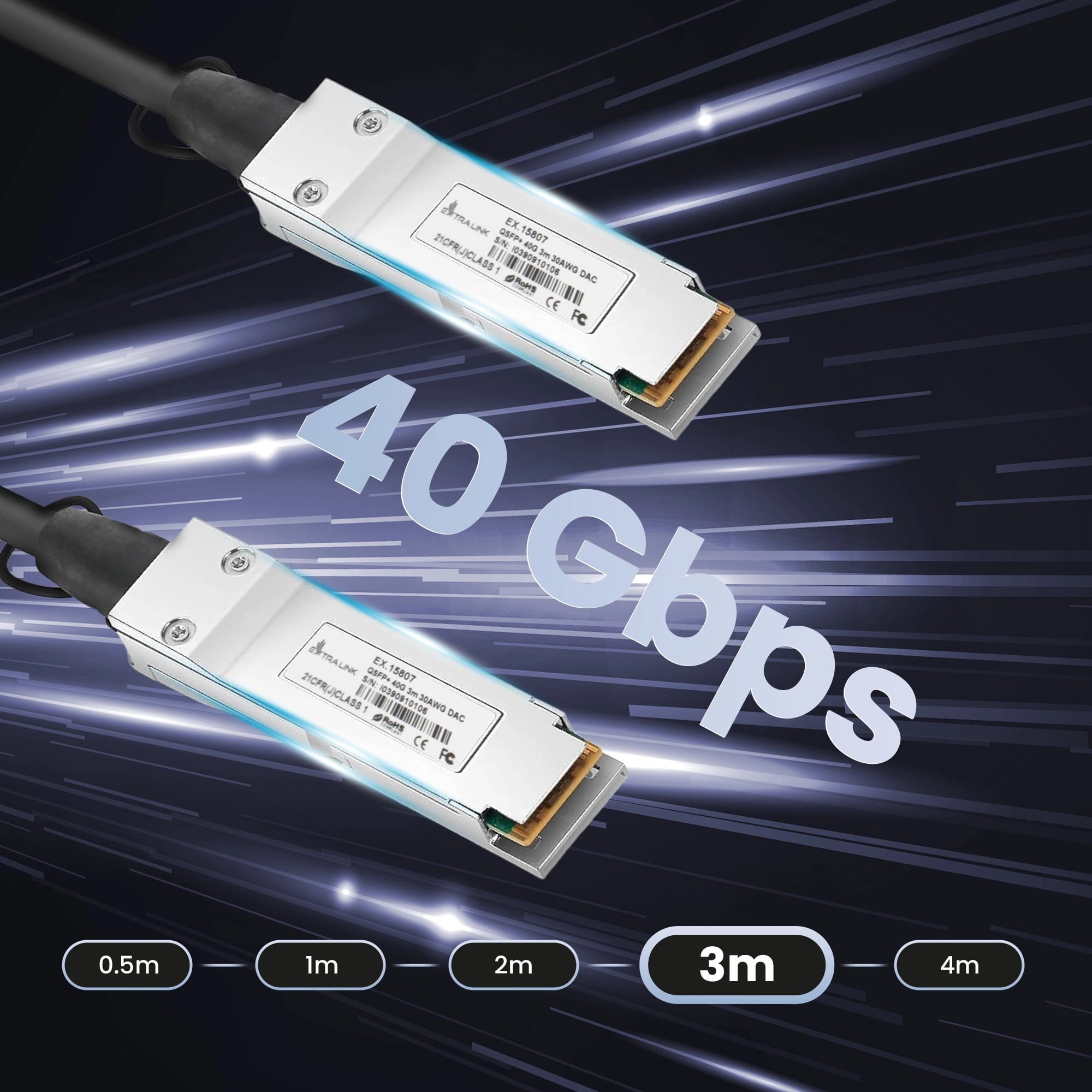 Extralink QSFP+ DAC | Kabel QSFP+ | DAC, 40Gbps, 3m, 30AWG