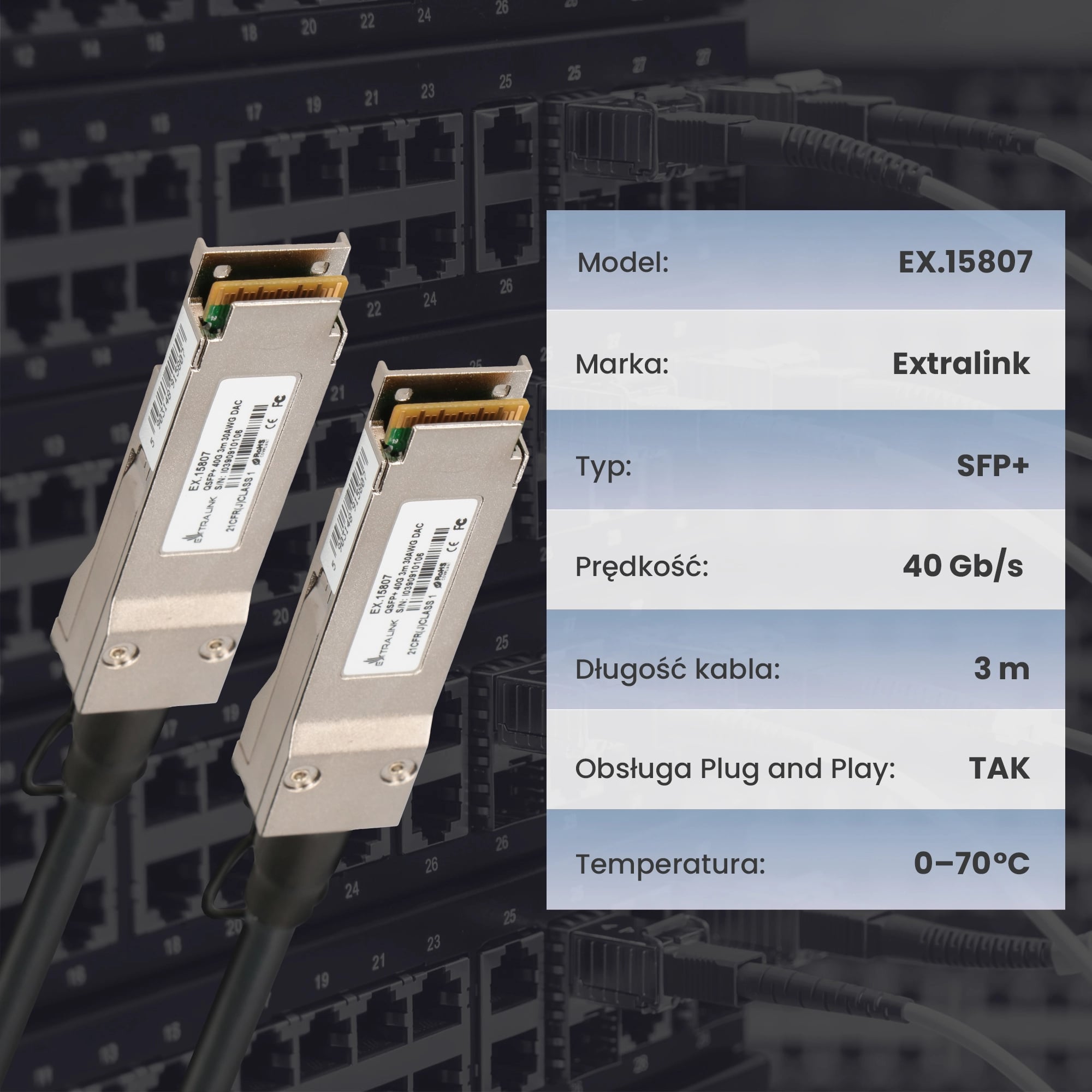 Extralink QSFP+ DAC | Kabel QSFP+ | DAC, 40Gbps, 3m, 30AWG