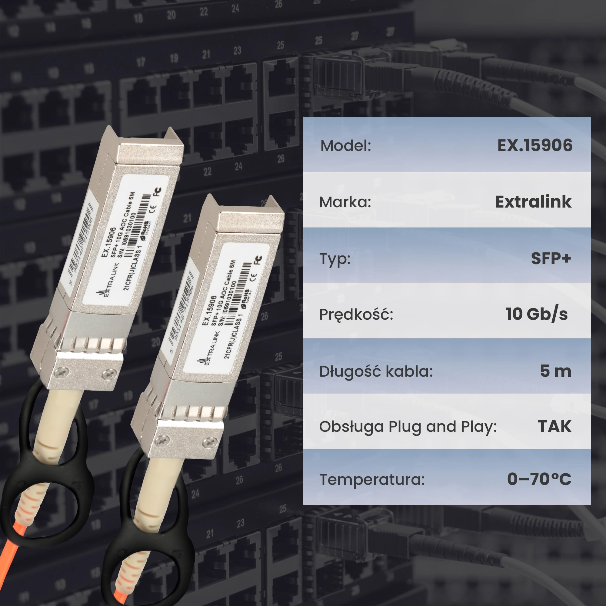 Extralink AOC SFP+ | Kabel SFP+ AOC | 10Gbps, 5m