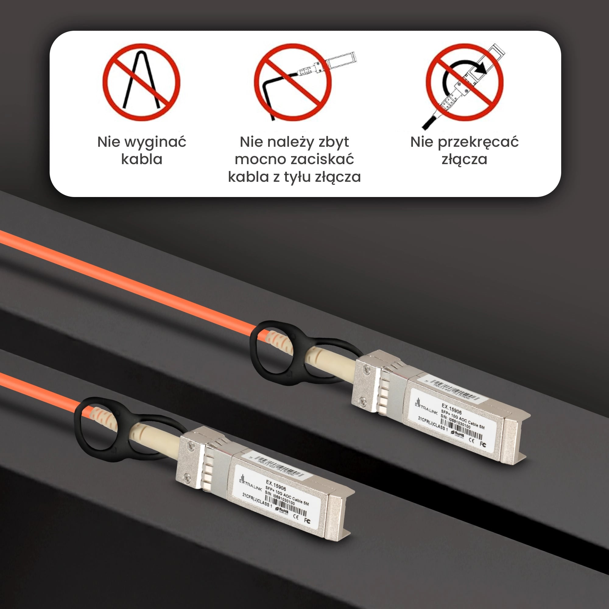 Extralink AOC SFP+ | Kabel SFP+ AOC | 10Gbps, 5m