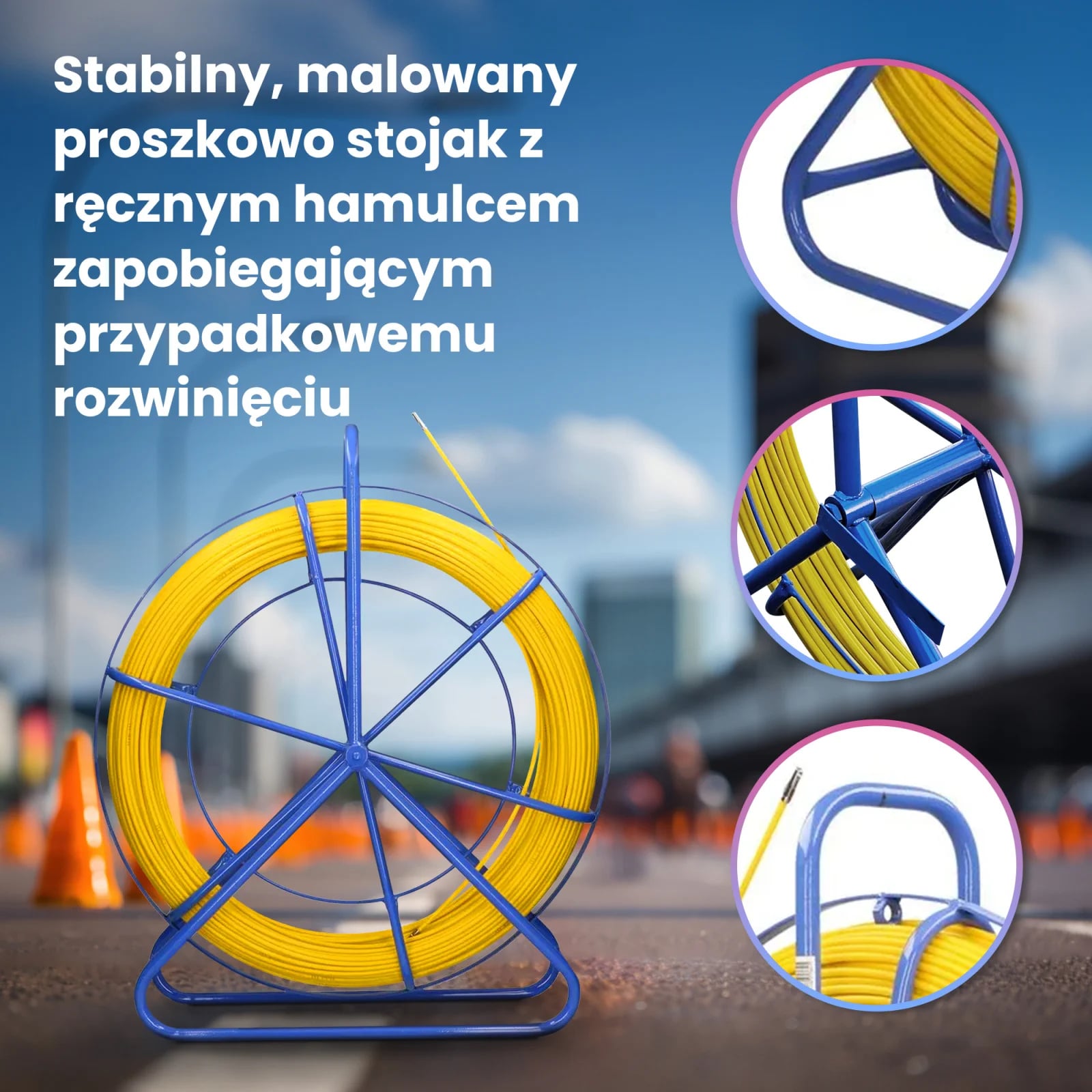 Extralink Pilot 8mm 50m | Pilot do przeciągania kabli | włókno szklane FRP, śr. 8mm, dł. 50m, żółty