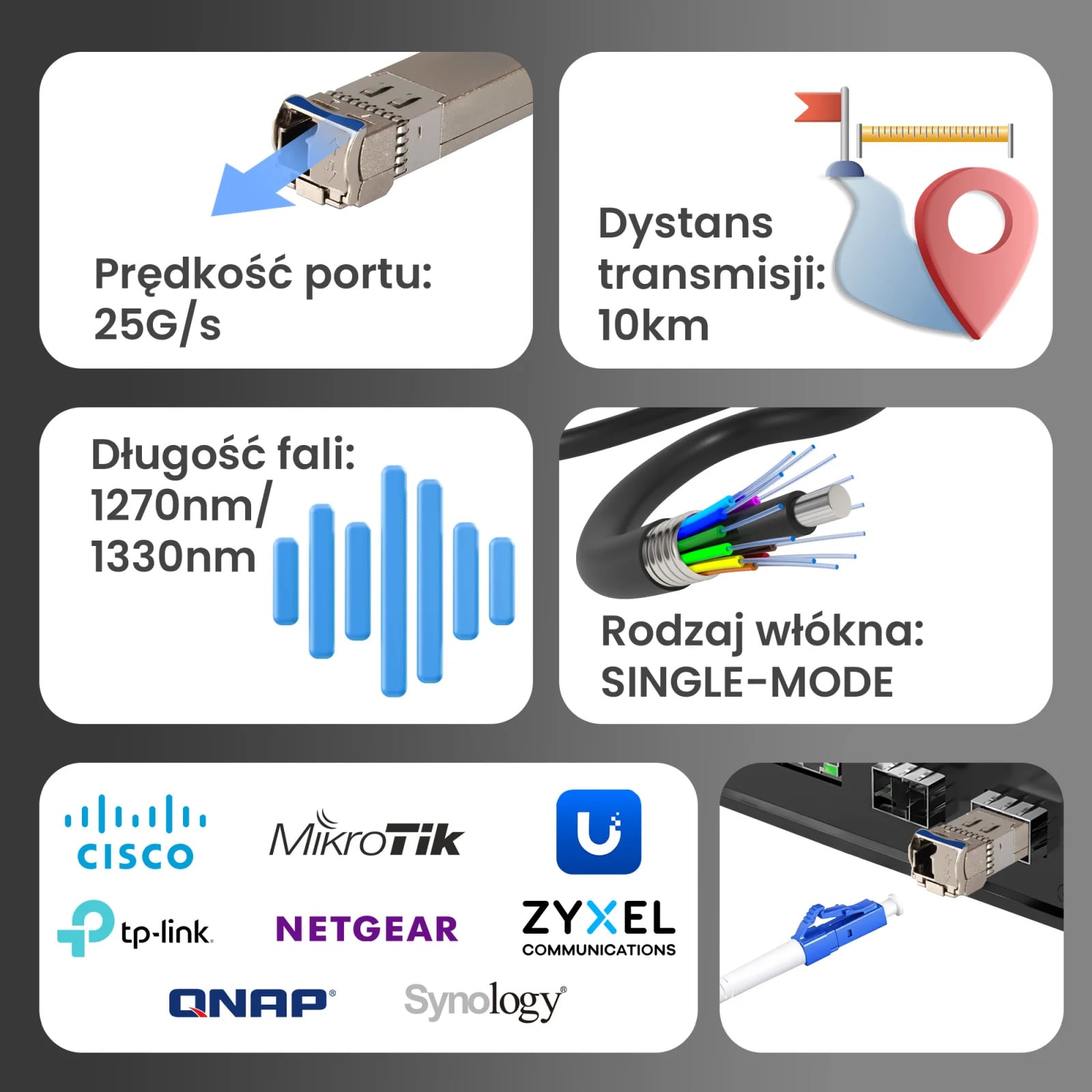 Extralink SFP28 25G | Moduł SFP28 WDM | 25Gbps 1270/1330nm, single mode, 10km, LC, DOM, para