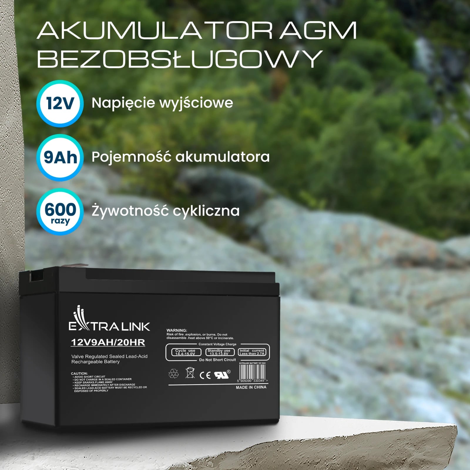 Extralink AGM 12V 9Ah | Akumulator | bezobsługowy