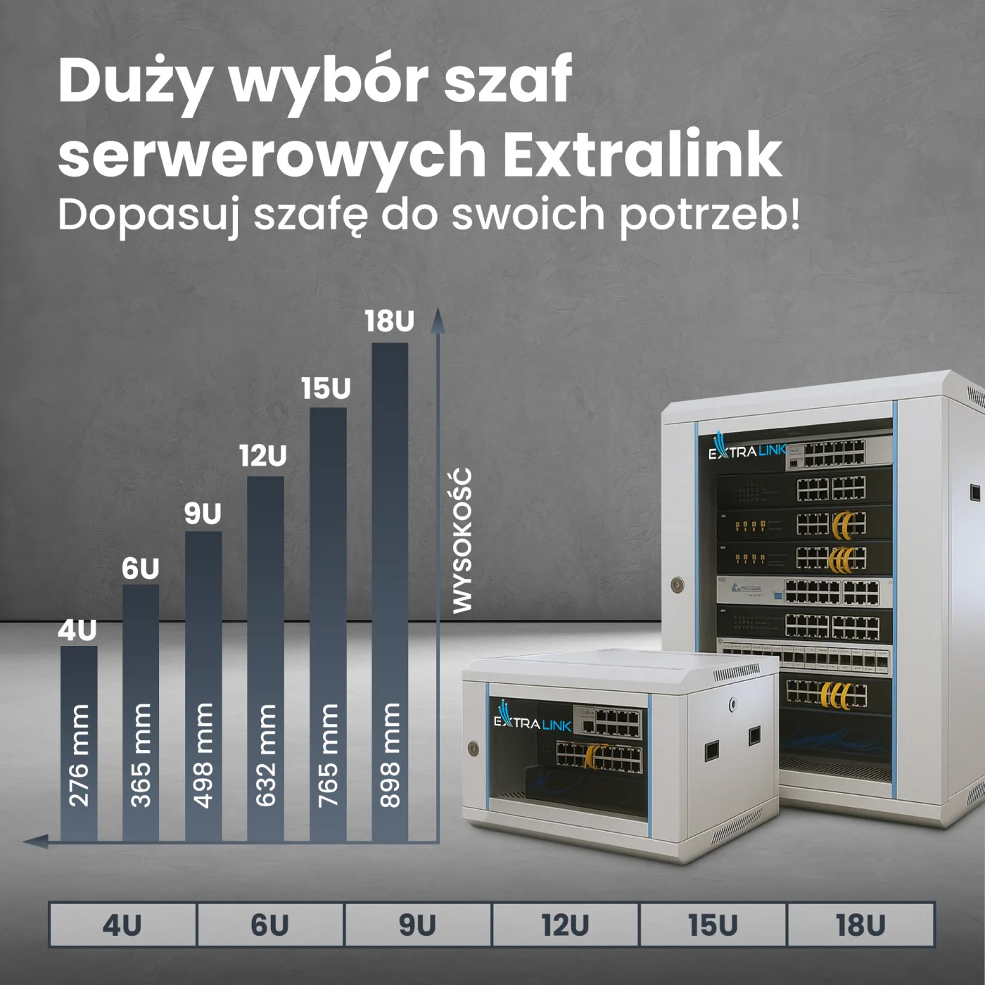 Extralink 18U 600x600 Szara | Szafa rack | montowana na ścianie