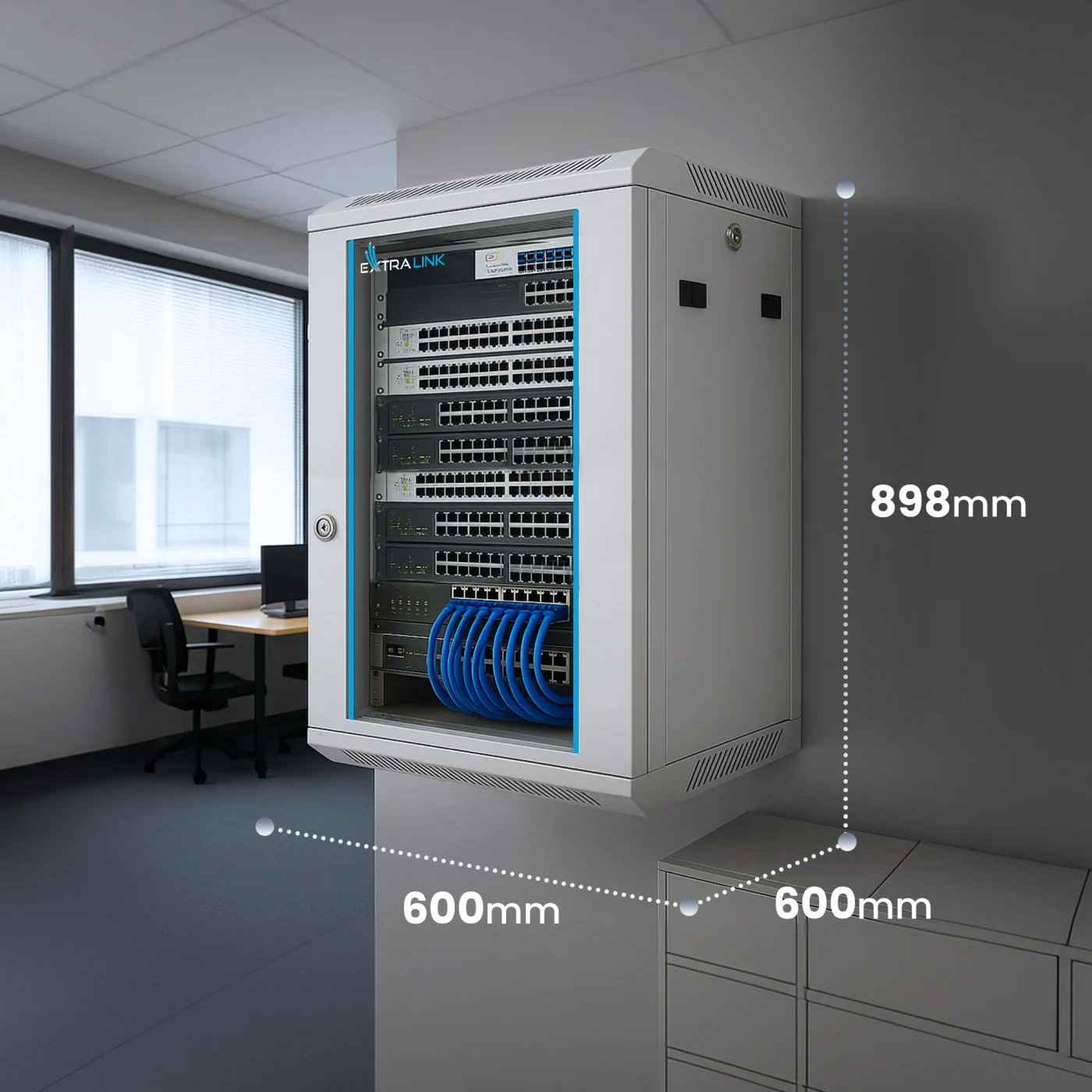 Extralink 18U 600x600 Szara | Szafa rack | montowana na ścianie