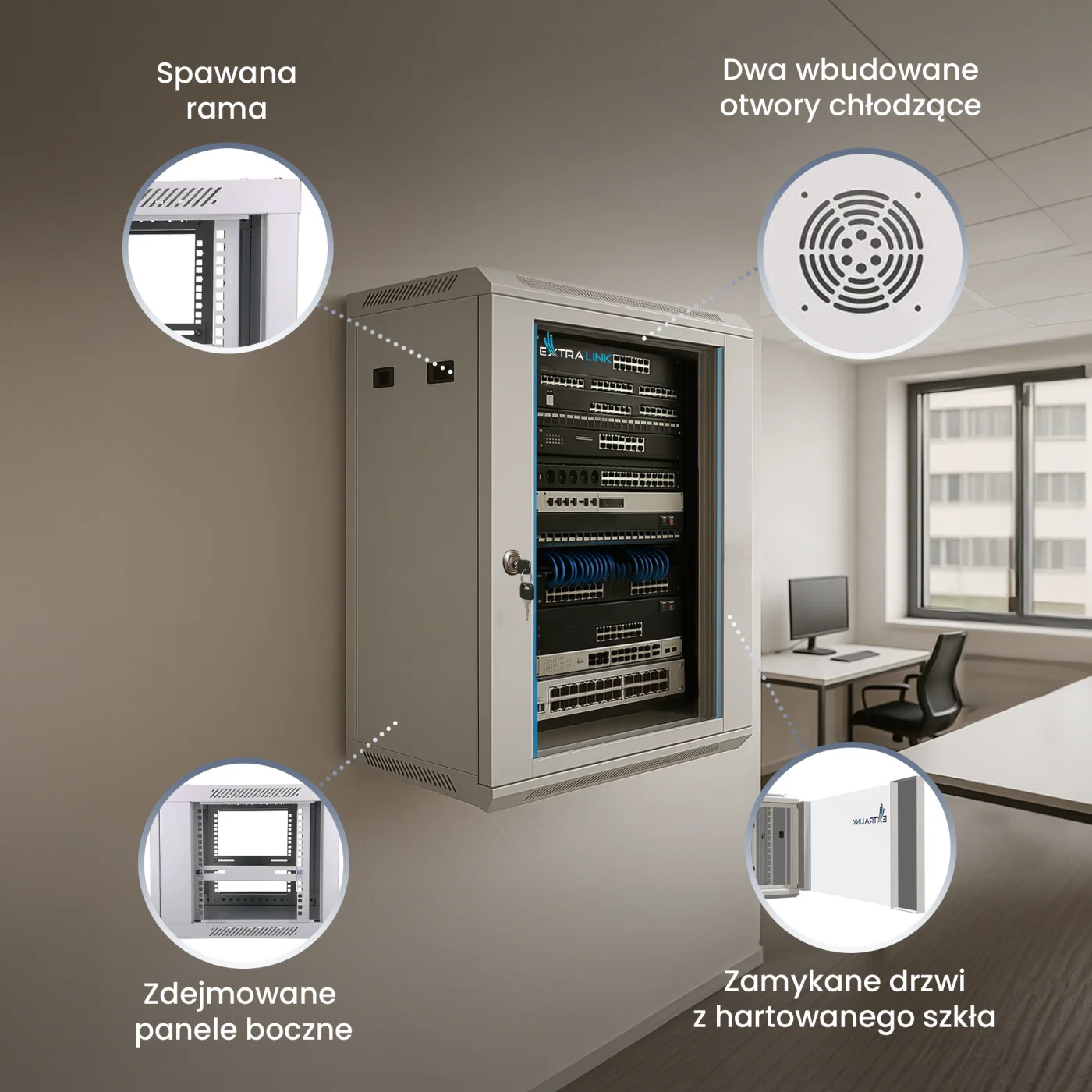 Extralink 18U 600x600 Szara | Szafa rack | montowana na ścianie