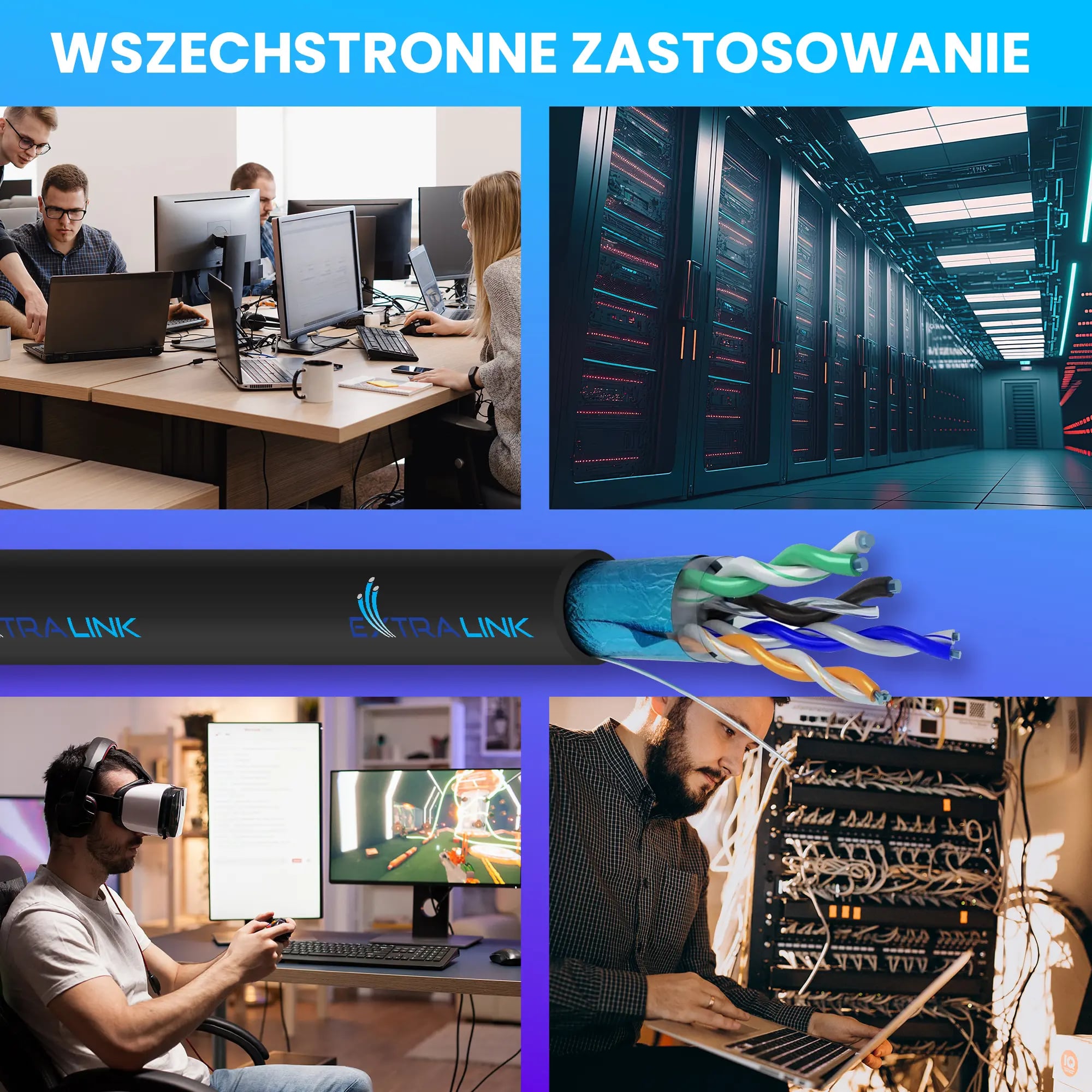 Extralink CAT5E FTP (F/UTP) Zewnętrzny żelowany | Kabel sieciowy skrętka | 305M