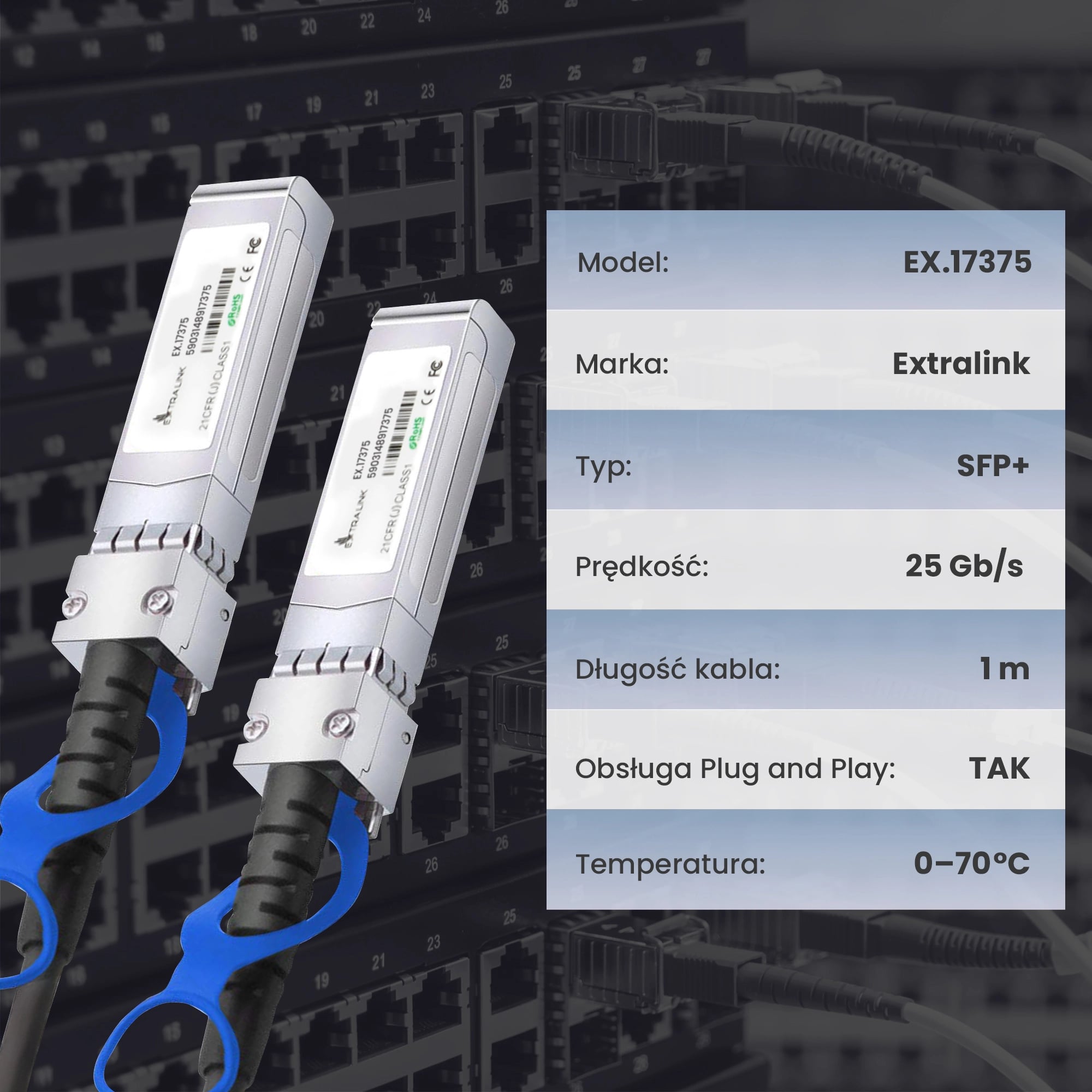 Extralink SFP28 DAC | Kabel SFP28 | DAC, 25Gbps, 1m