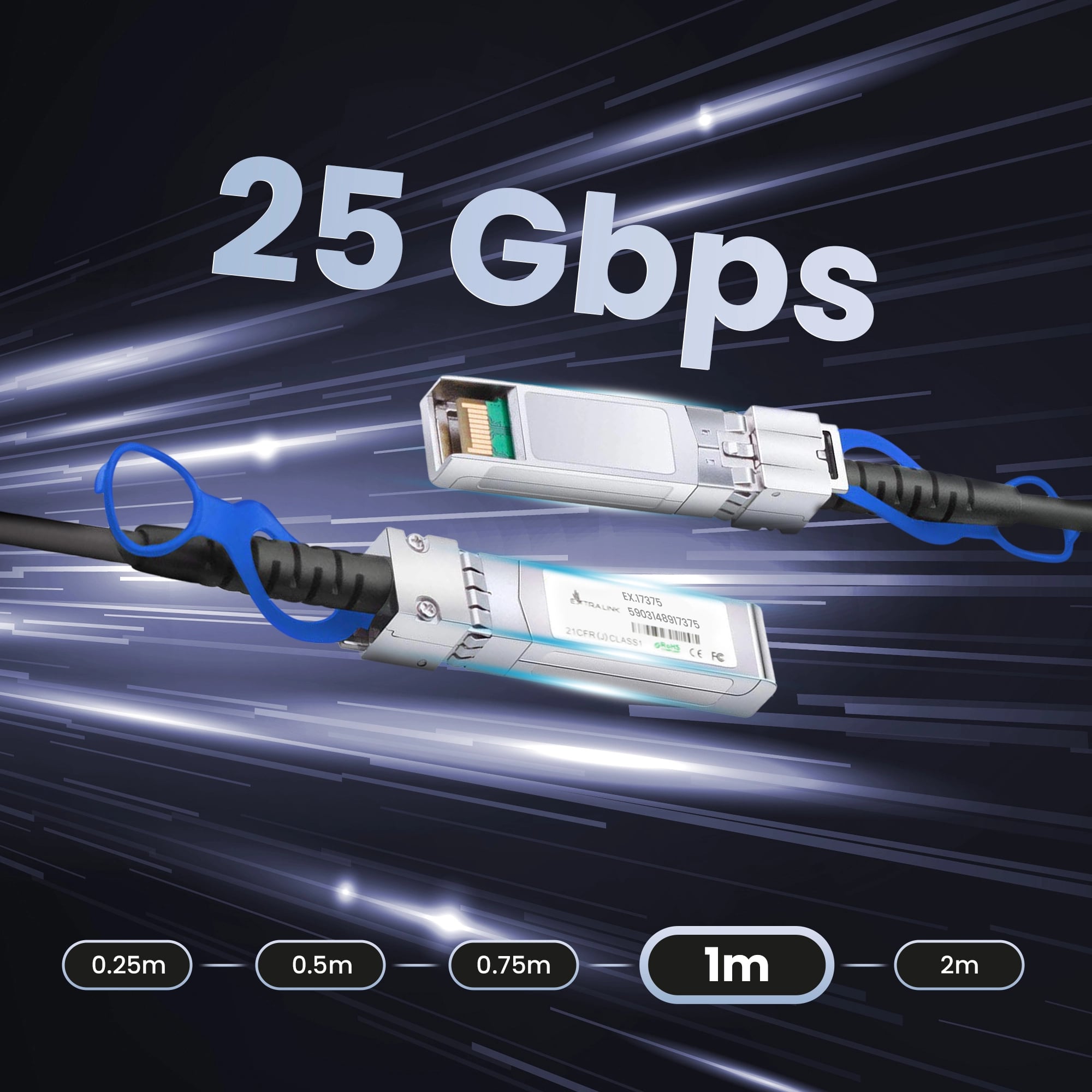 Extralink SFP28 DAC | Kabel SFP28 | DAC, 25Gbps, 1m