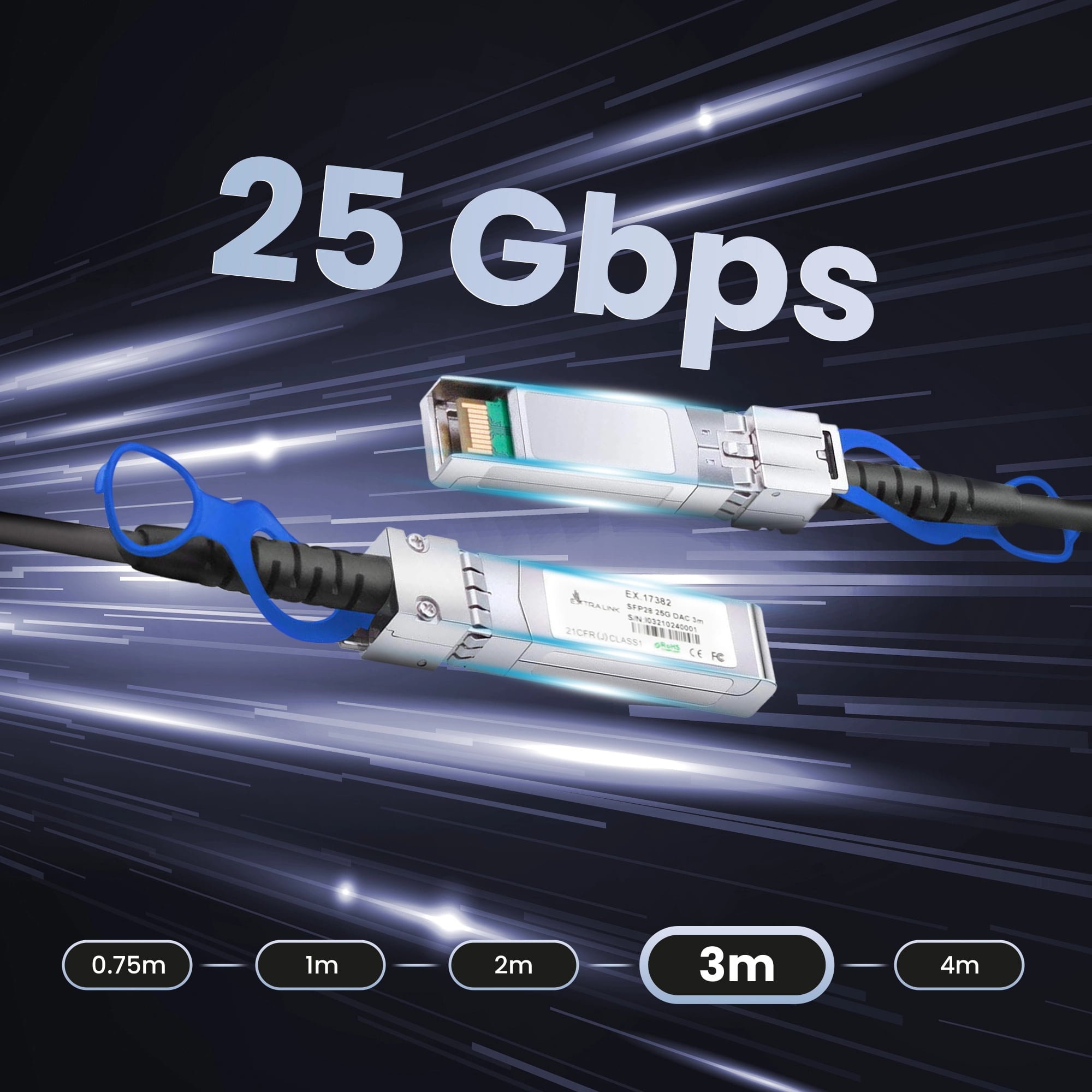Extralink SFP28 DAC | Kabel SFP28 | DAC, 25Gbps, 3m