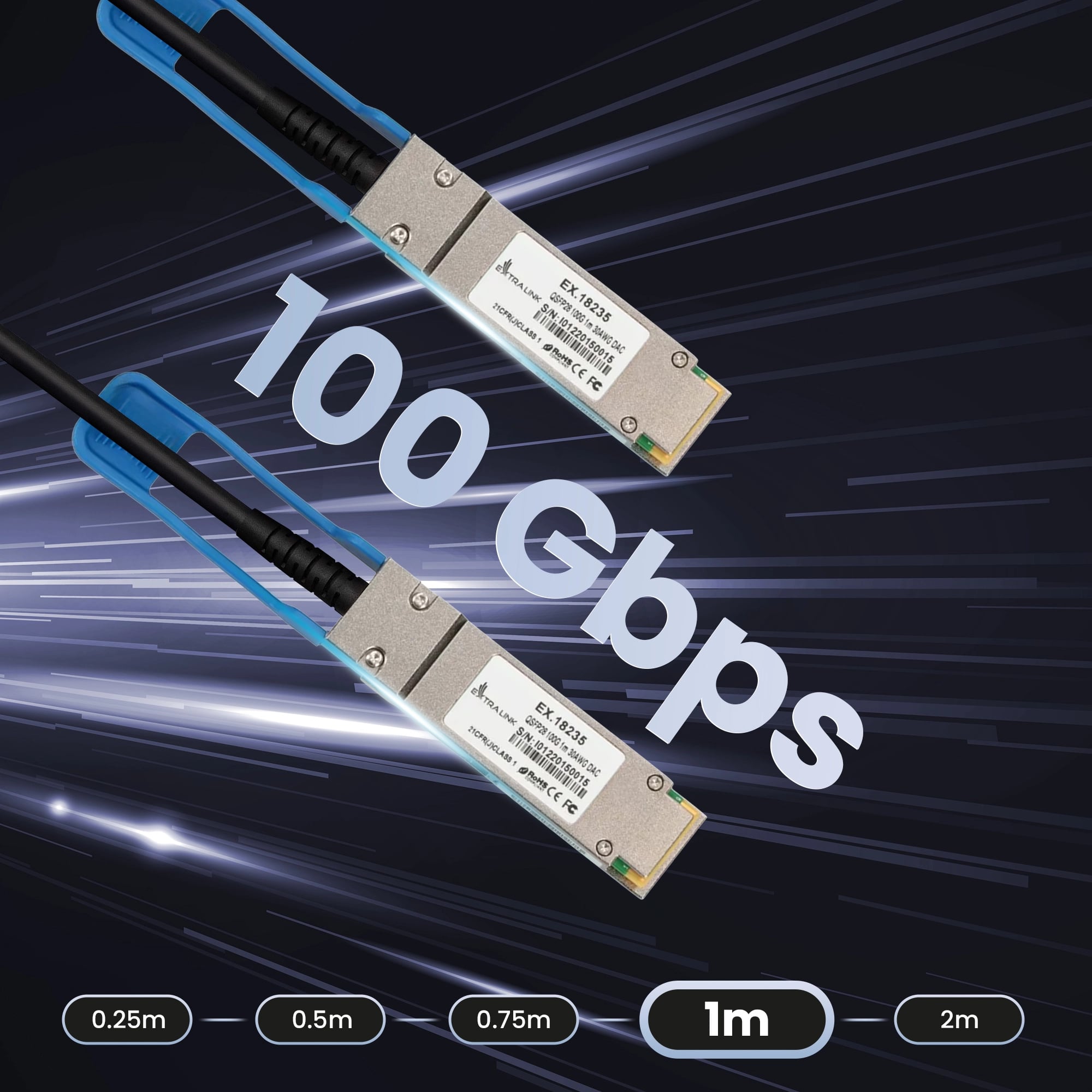 Extralink QSFP28 DAC | Kabel QSFP28 | DAC, 100G, 1m, 30AWG Passive