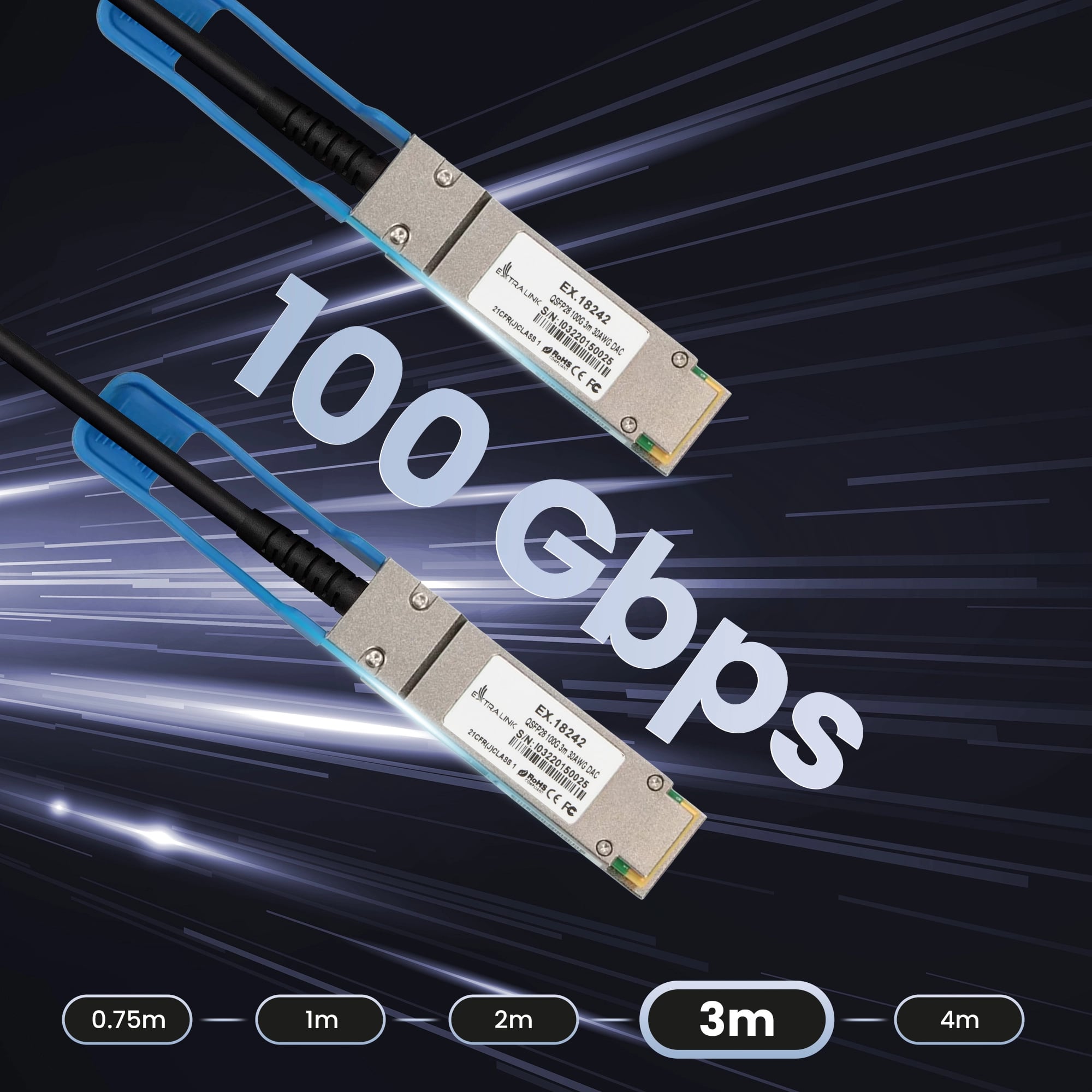 Extralink QSFP28 DAC | Kabel QSFP28 | DAC, 100G, 3m, 30AWG Passive