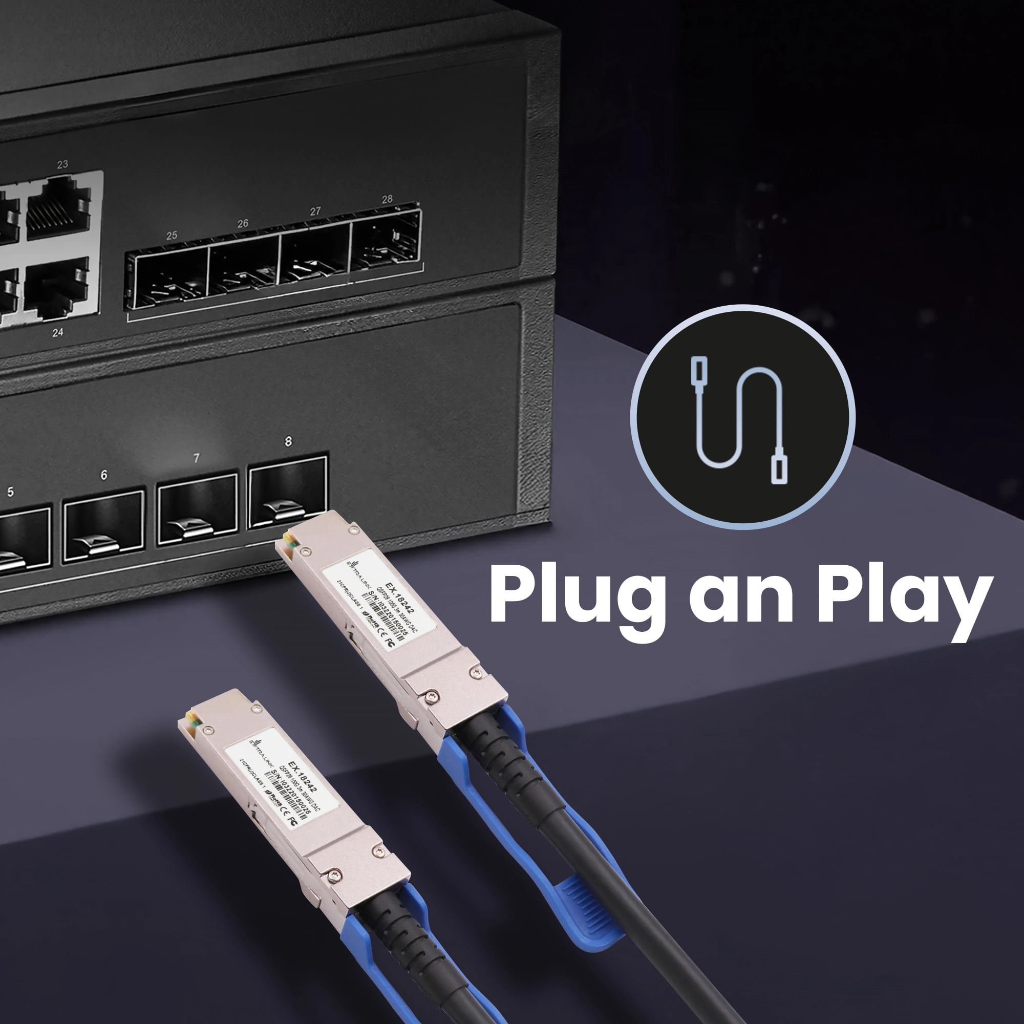 Extralink QSFP28 DAC | Kabel QSFP28 | DAC, 100G, 3m, 30AWG Passive
