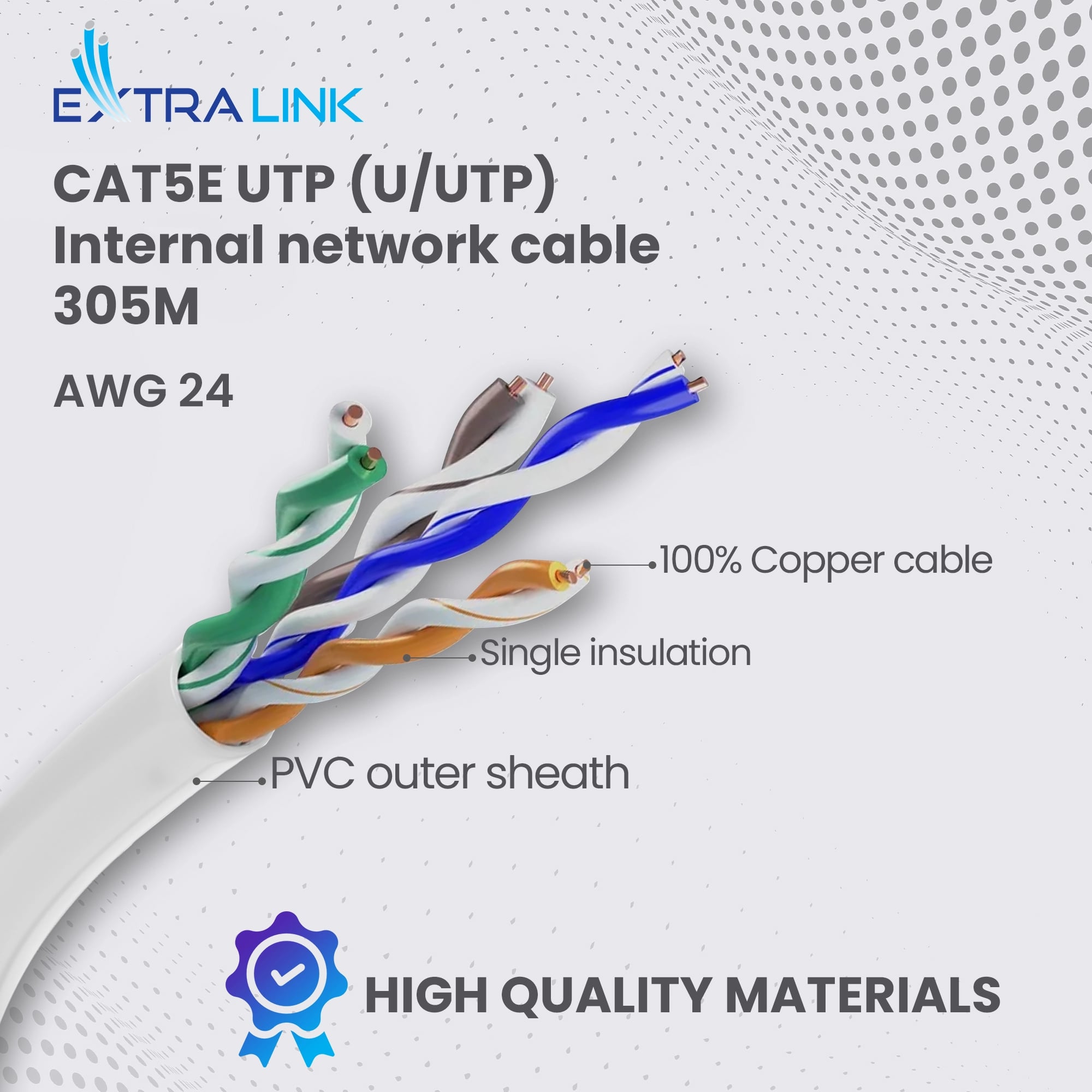 Extralink CAT5E UTP (U/UTP) V2 Wewnętrzny | Kabel sieciowy skrętka | 100M