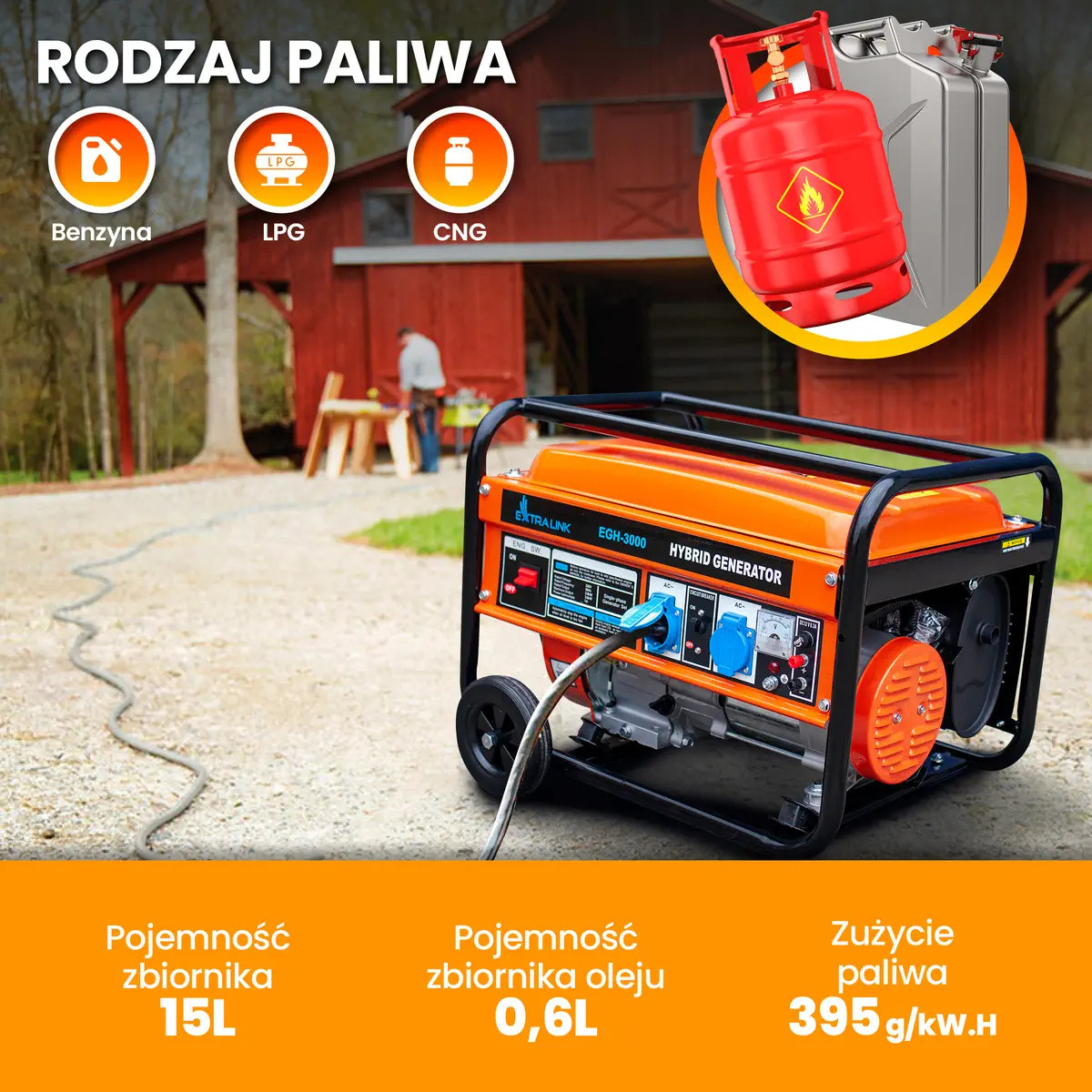 Extralink EGH-3000 | Agregat prądotwórczy | hybrydowy, 3kW 1F