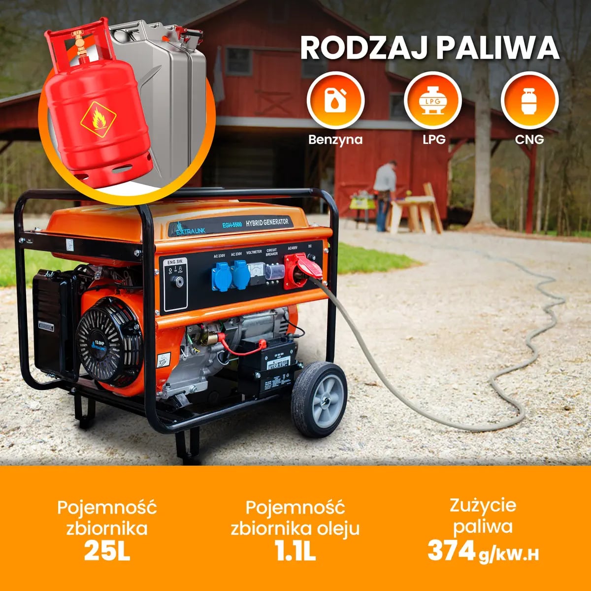 Extralink EGH-5500 | Agregat prądotwórczy | hybrydowy, 5,5kW 3F