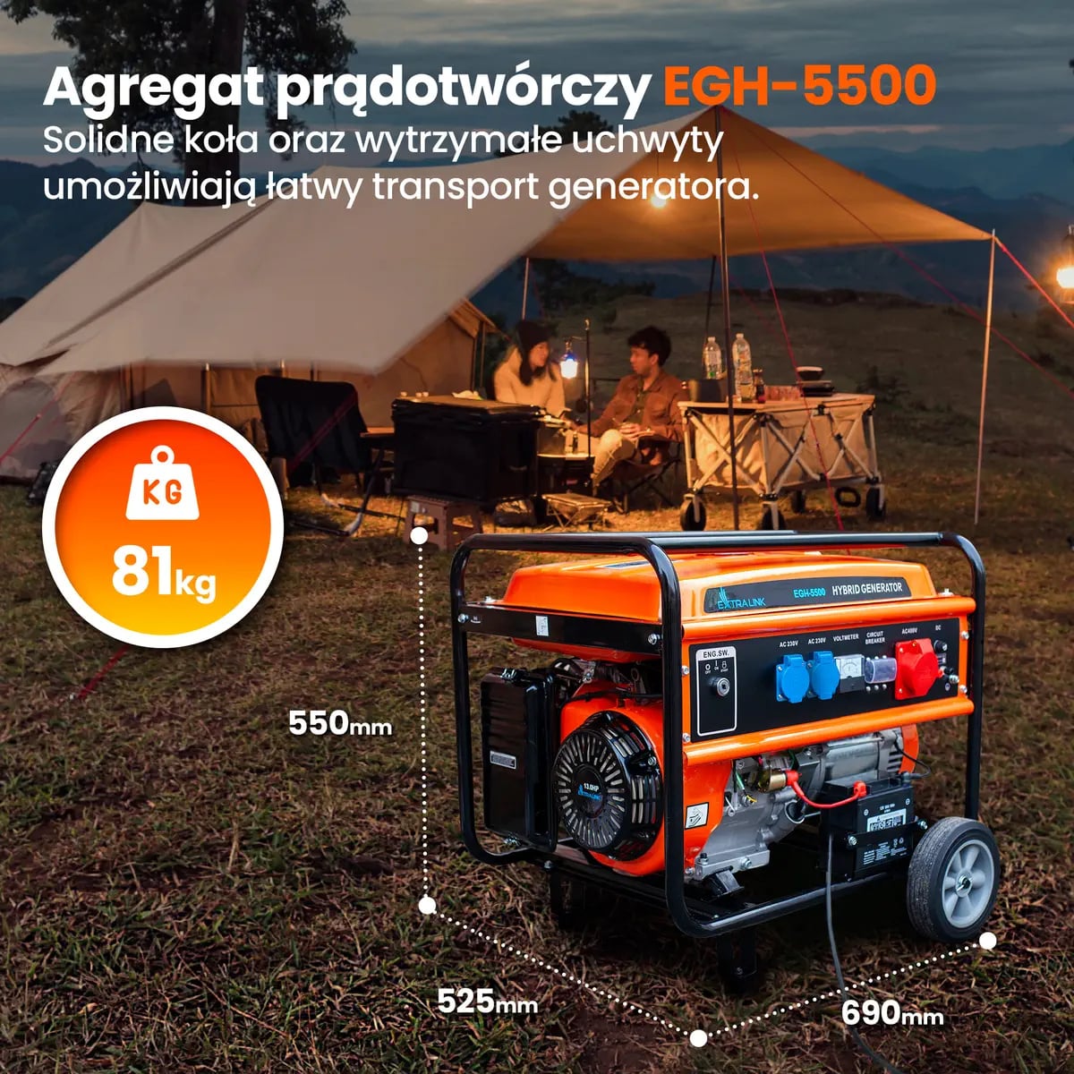 Extralink EGH-5500 | Agregat prądotwórczy | hybrydowy, 5,5kW 3F