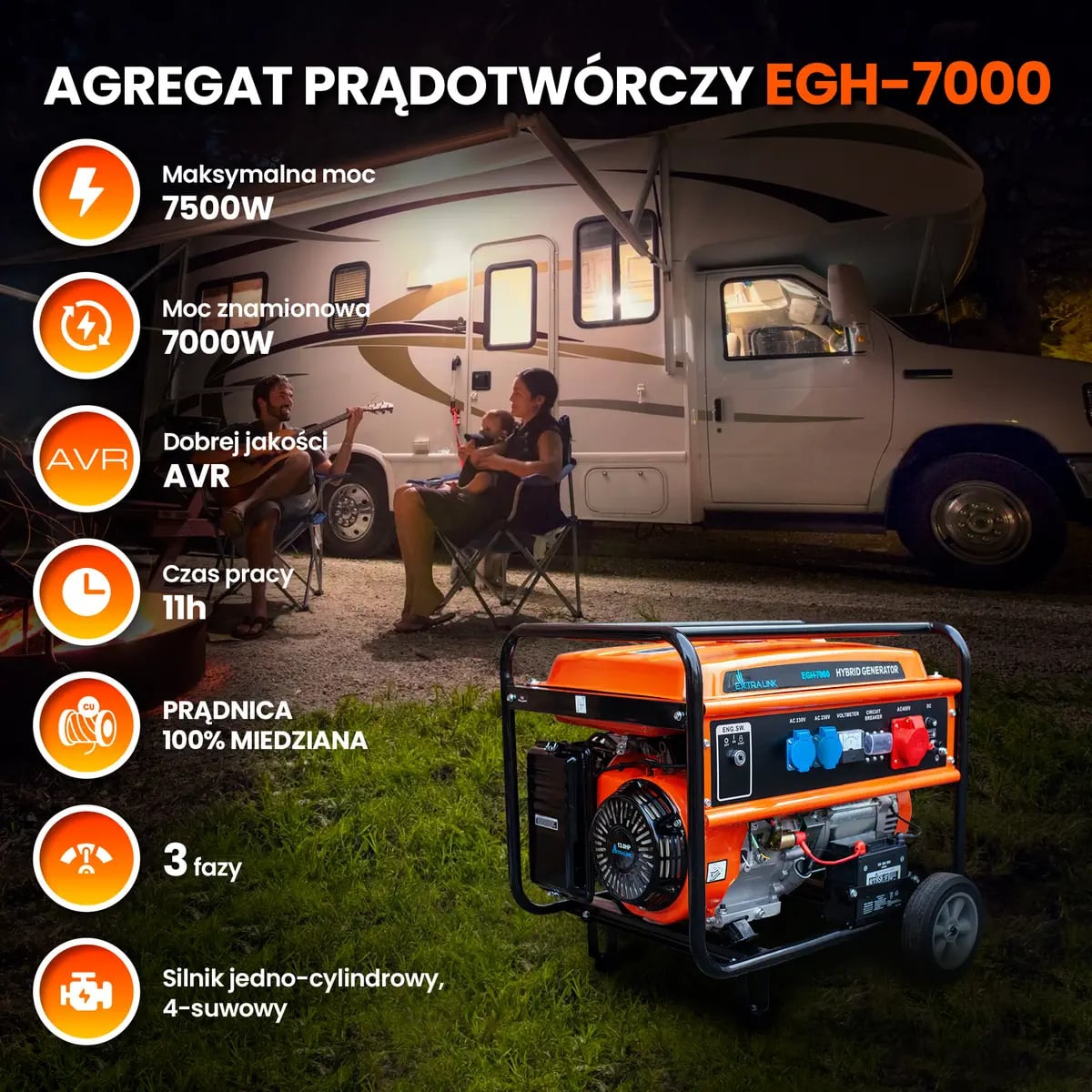 Extralink EGH-7000 | Agregat prądotwórczy | hybrydowy, 7kW