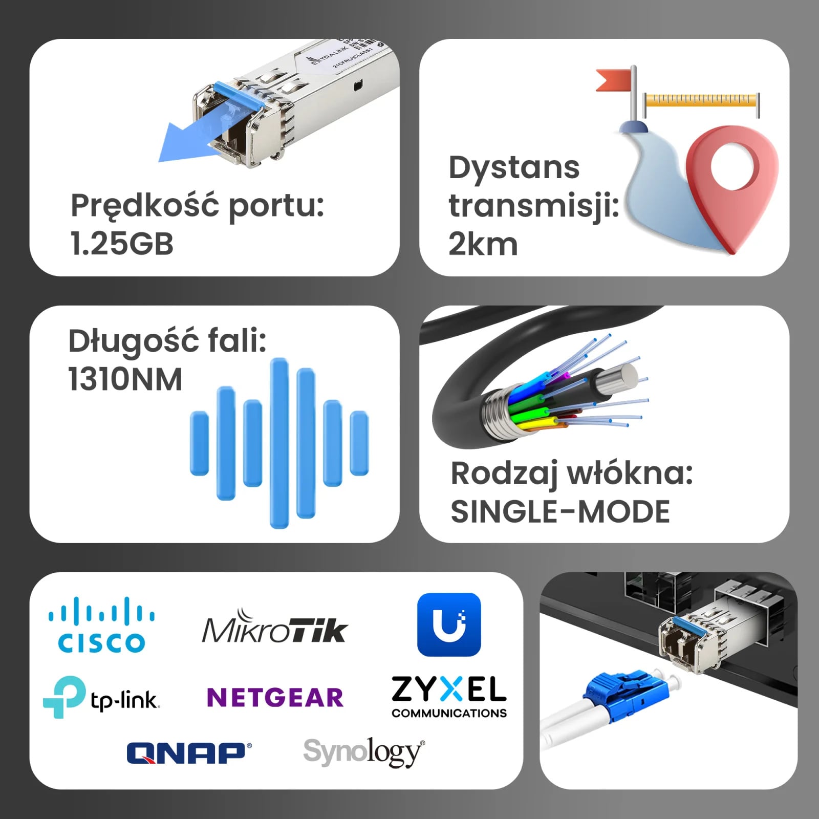 Extralink SFP 1.25G 2-pack | Moduł SFP | 1,25Gbps, LC/UPC, 1310nm, 2km, single mode, DOM