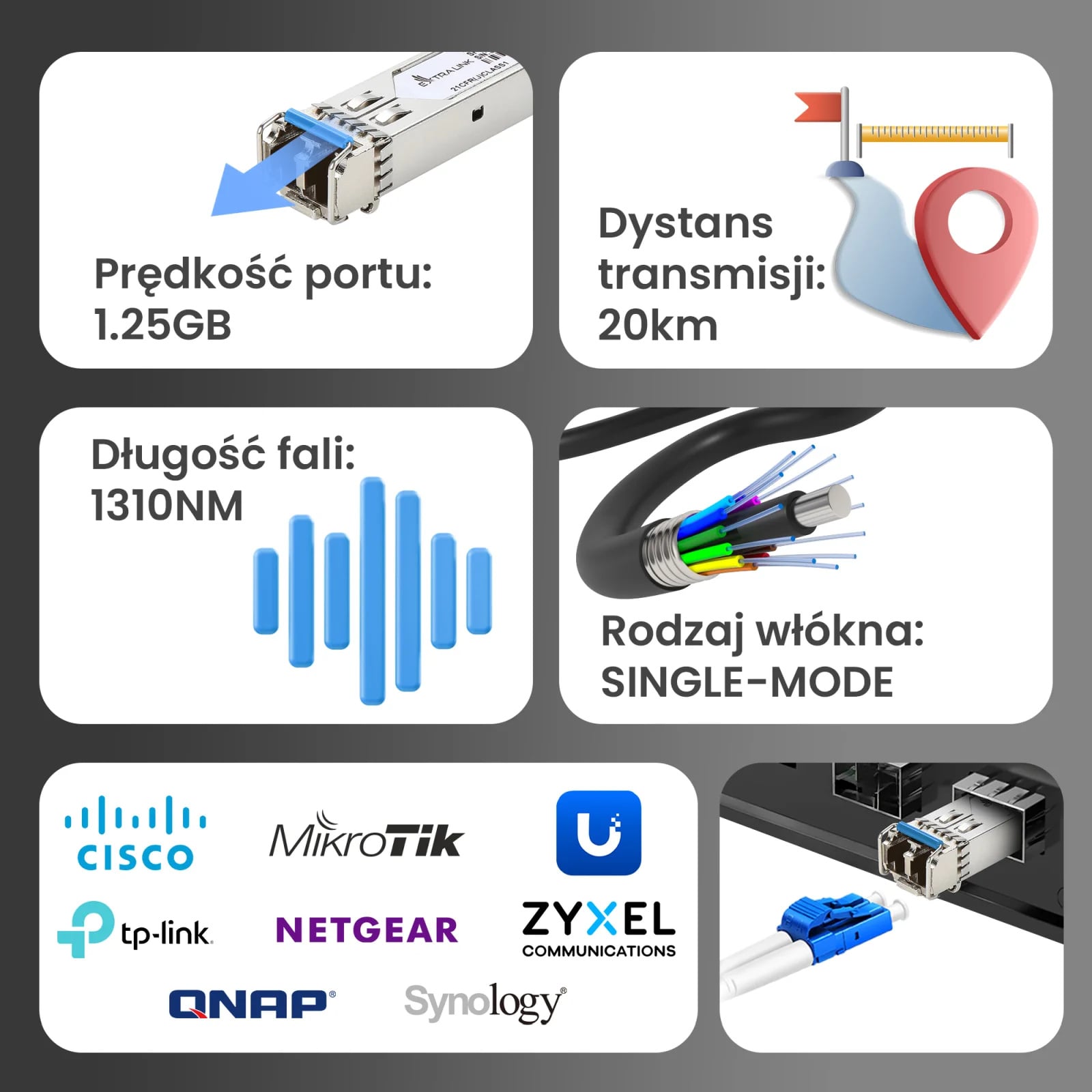 Extralink SFP 1.25G 2-pack | Moduł SFP | 1,25Gbps, LC/UPC, 1310nm, 20km, single mode, DOM
