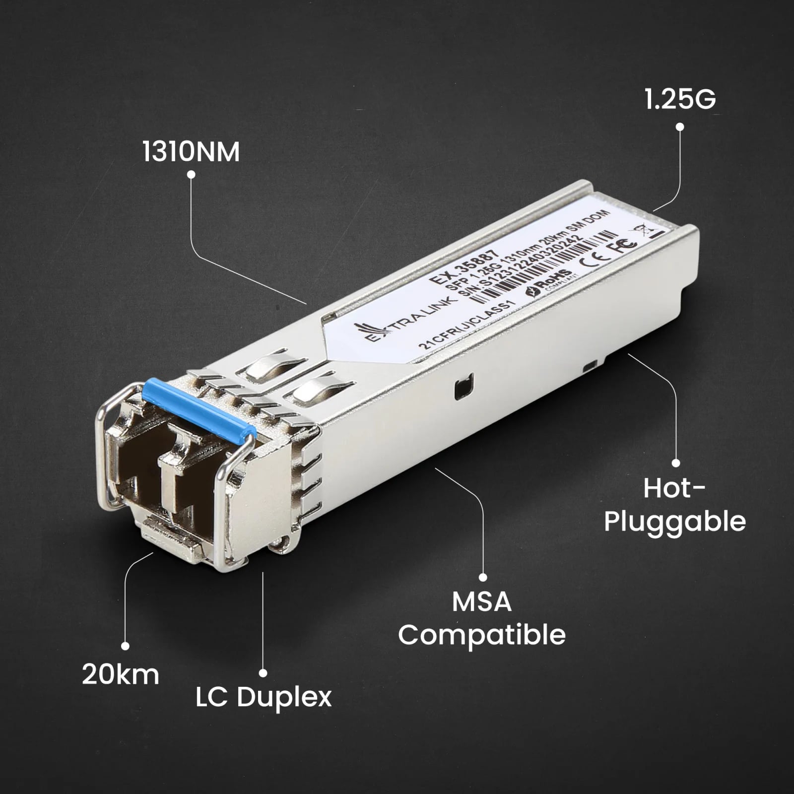 Extralink SFP 1.25G 2-pack | Moduł SFP | 1,25Gbps, LC/UPC, 1310nm, 20km, single mode, DOM