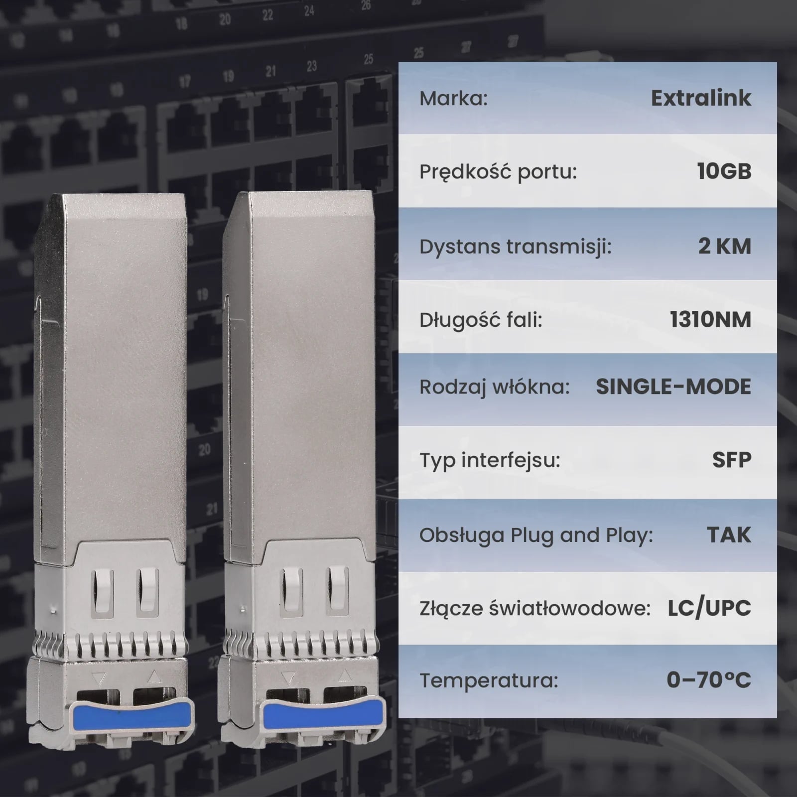 Extralink SFP+ 10G 2-pack | Moduł SFP+ | 10Gbps, LC/UPC, 1310nm, 2km, single mode, DOM