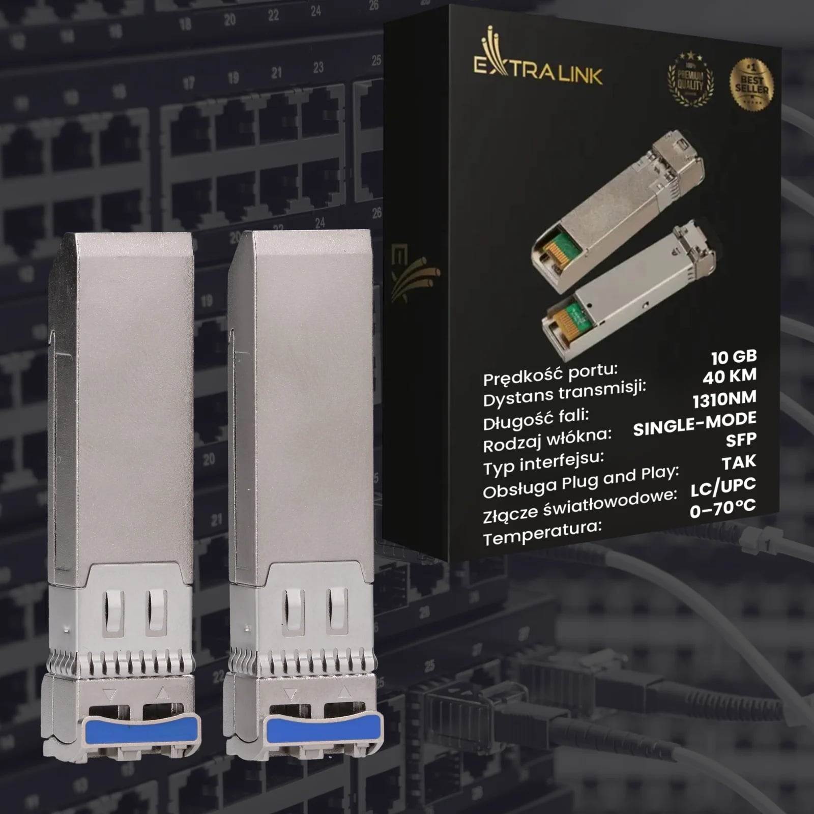 Extralink SFP+ 10G 2-pack | Moduł SFP+ | 10Gbps, LC/UPC, 1310nm, 40km, single mode, DOM