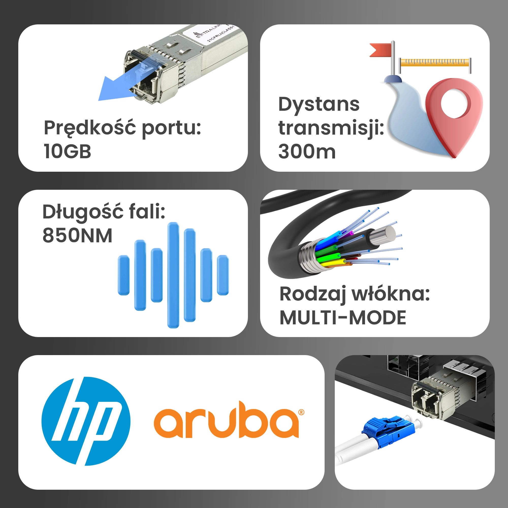 Extralink SFP+ 10G 2-pack | Moduł SFP+ | 10Gbps, LC/UPC, 850nm, 300m, multi mode, DOM, Dedicated to HP/Aruba