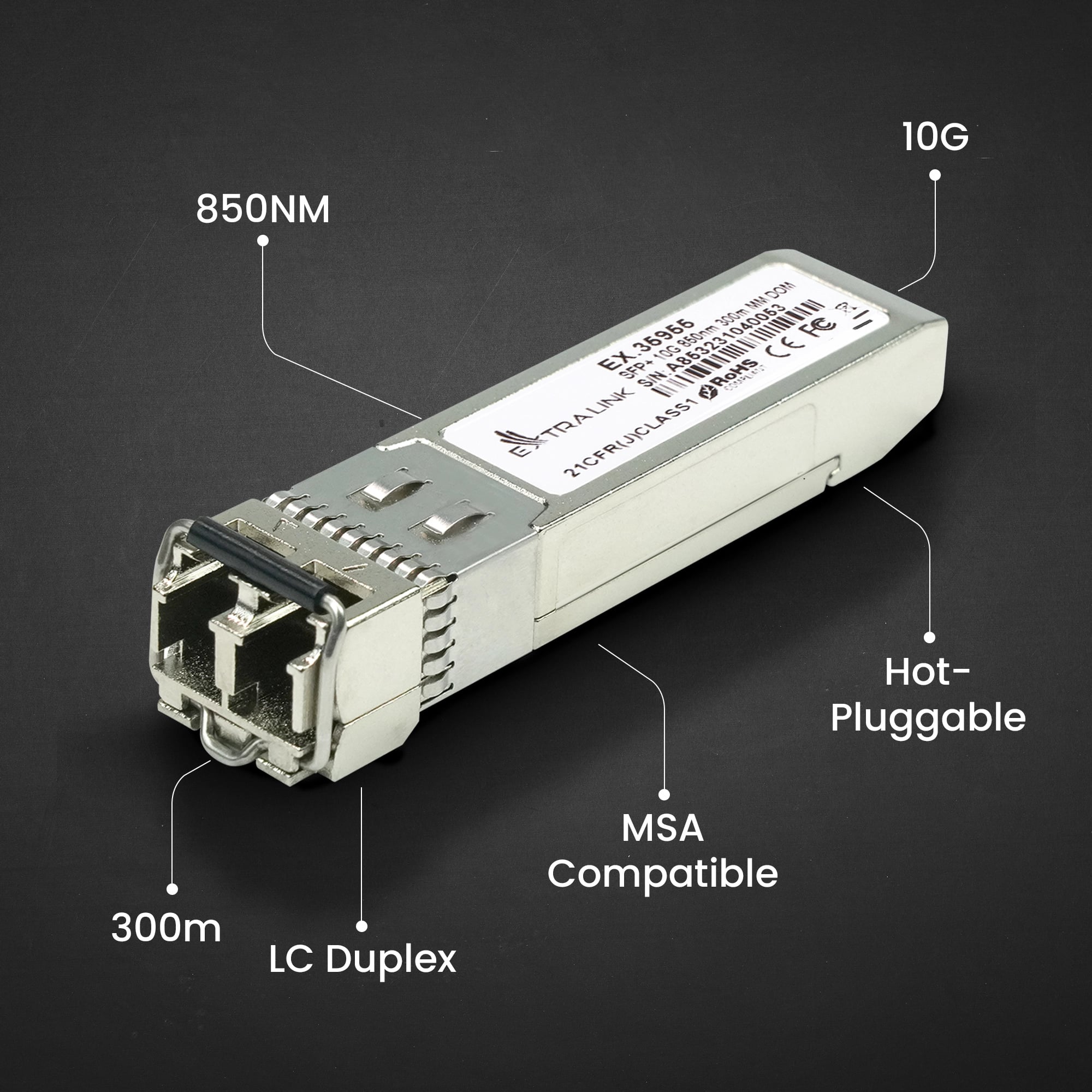 Extralink SFP+ 10G 2-pack | Moduł SFP+ | 10Gbps, LC/UPC, 850nm, 300m, multi mode, DOM, Dedicated to HP/Aruba