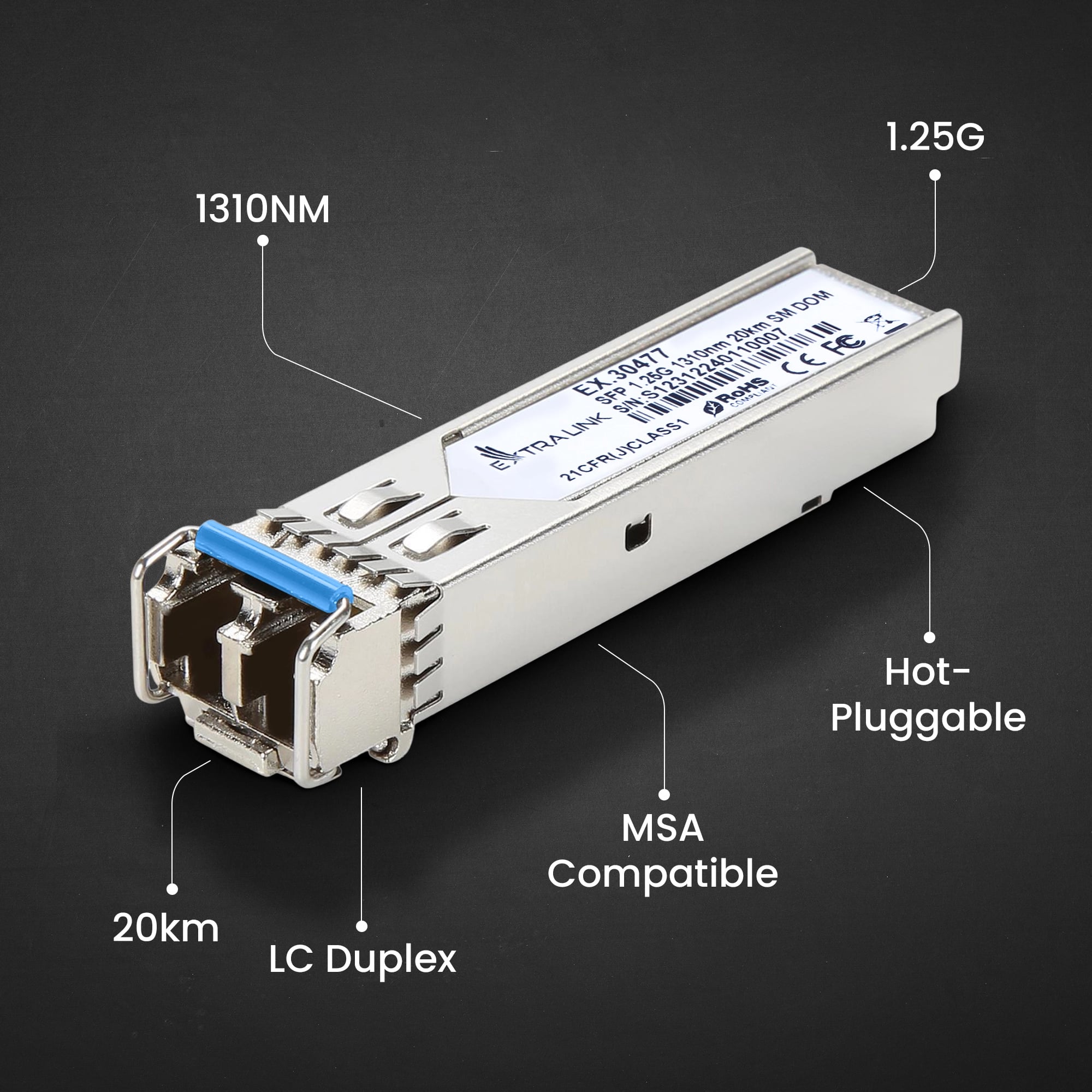 Extralink SFP 1.25G 2-Pack | Moduł SFP | 1,25Gbps, LC/UPC, 1310nm, 20km, single mode, DOM (Dedicated to HP/Aruba)