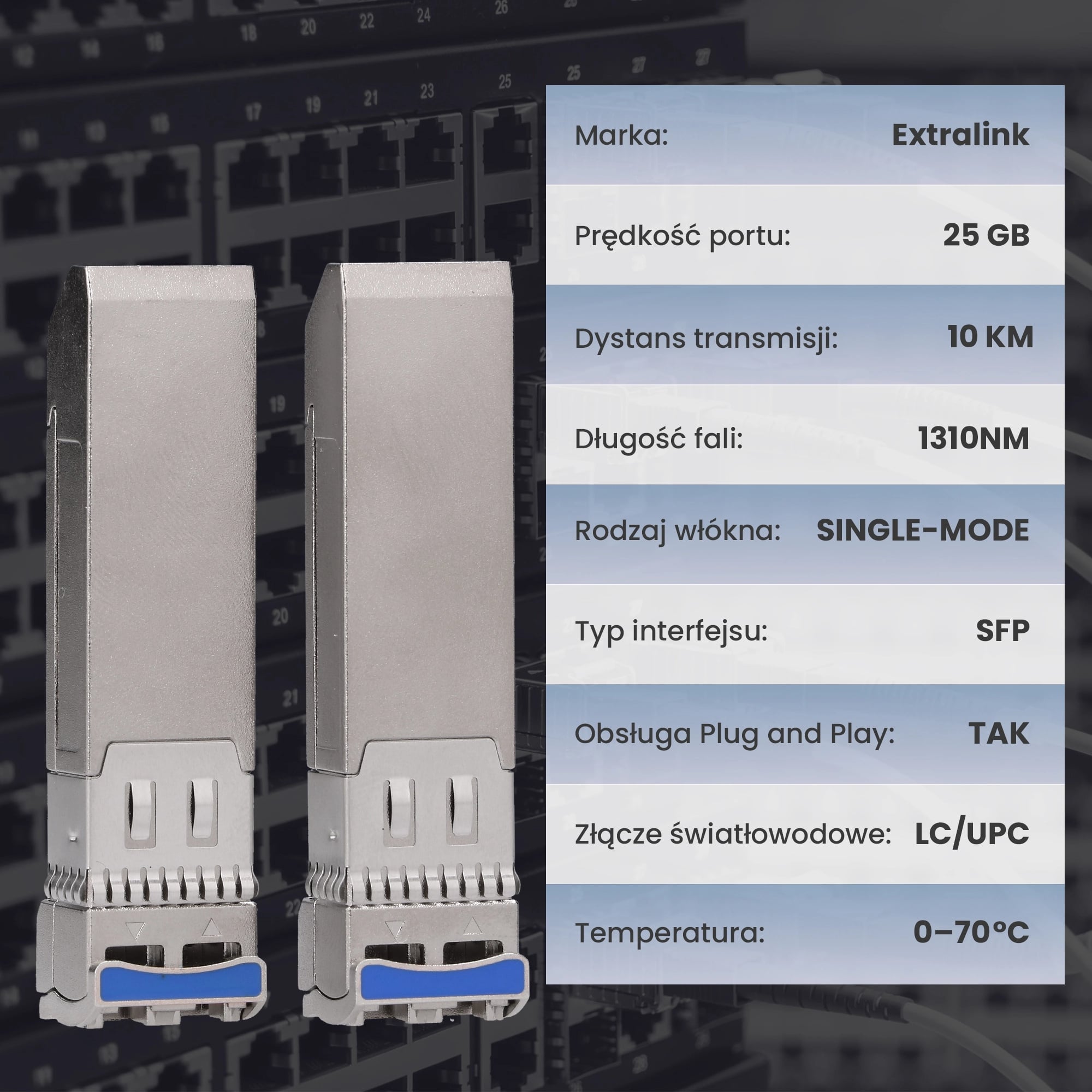 Extralink SFP28 25G 2-Pack | Moduł SFP28 | 25Gbps, LC/UPC Duplex, 1310nm, 10km, single mode, DOM